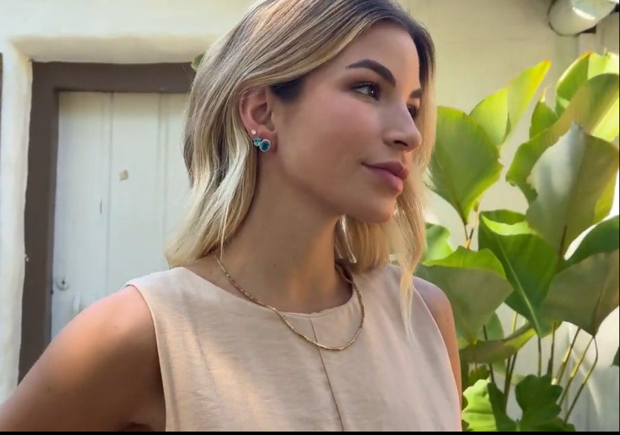 Trio de Brincos Semijoia Pedra Azul e Ponto de Luz Zircônia  Banhados a ouro 18k
