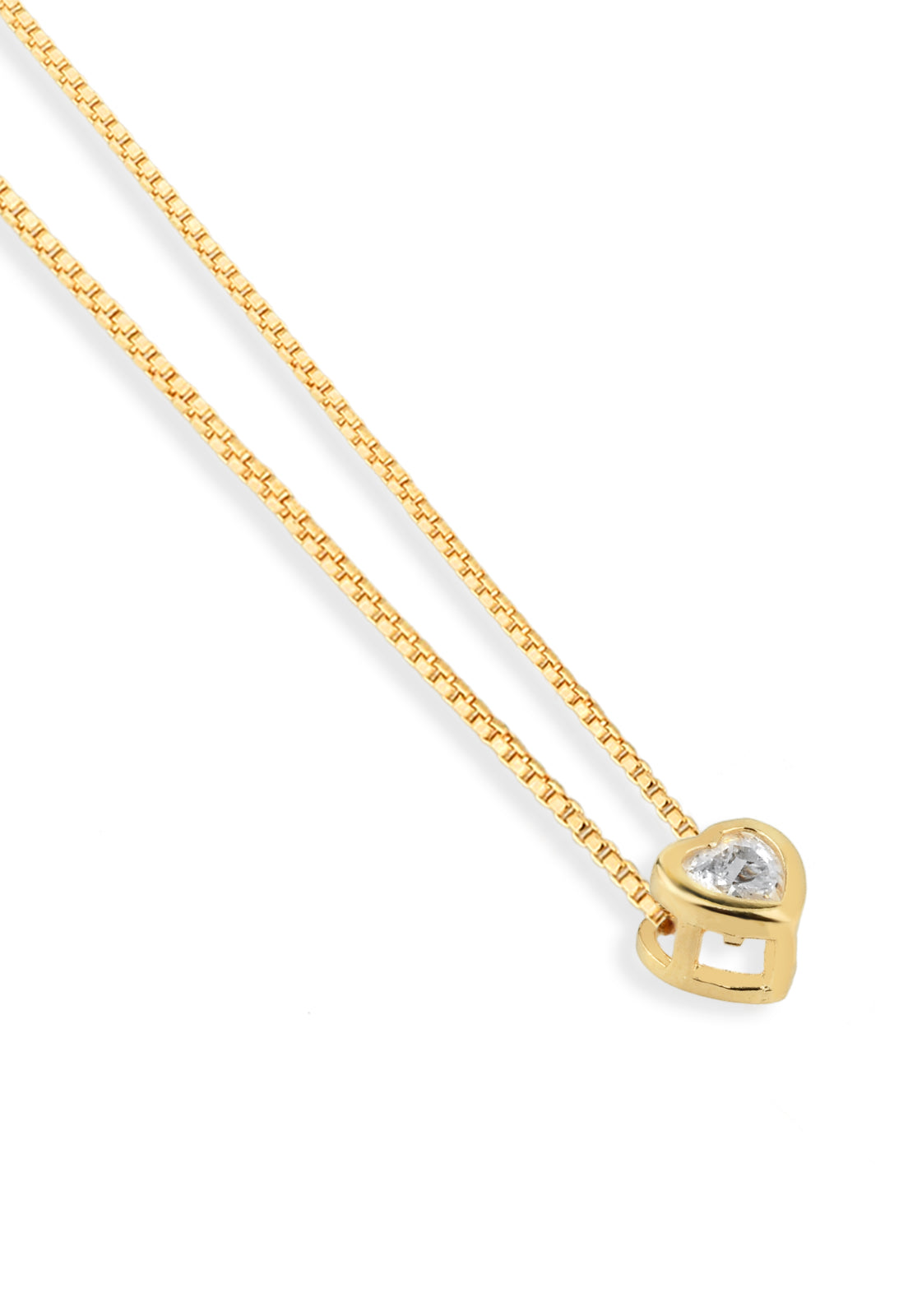 Conjunto Semijoia Colar E Brinco Coração Com Zircônia Branca Banhado a Ouro 18k