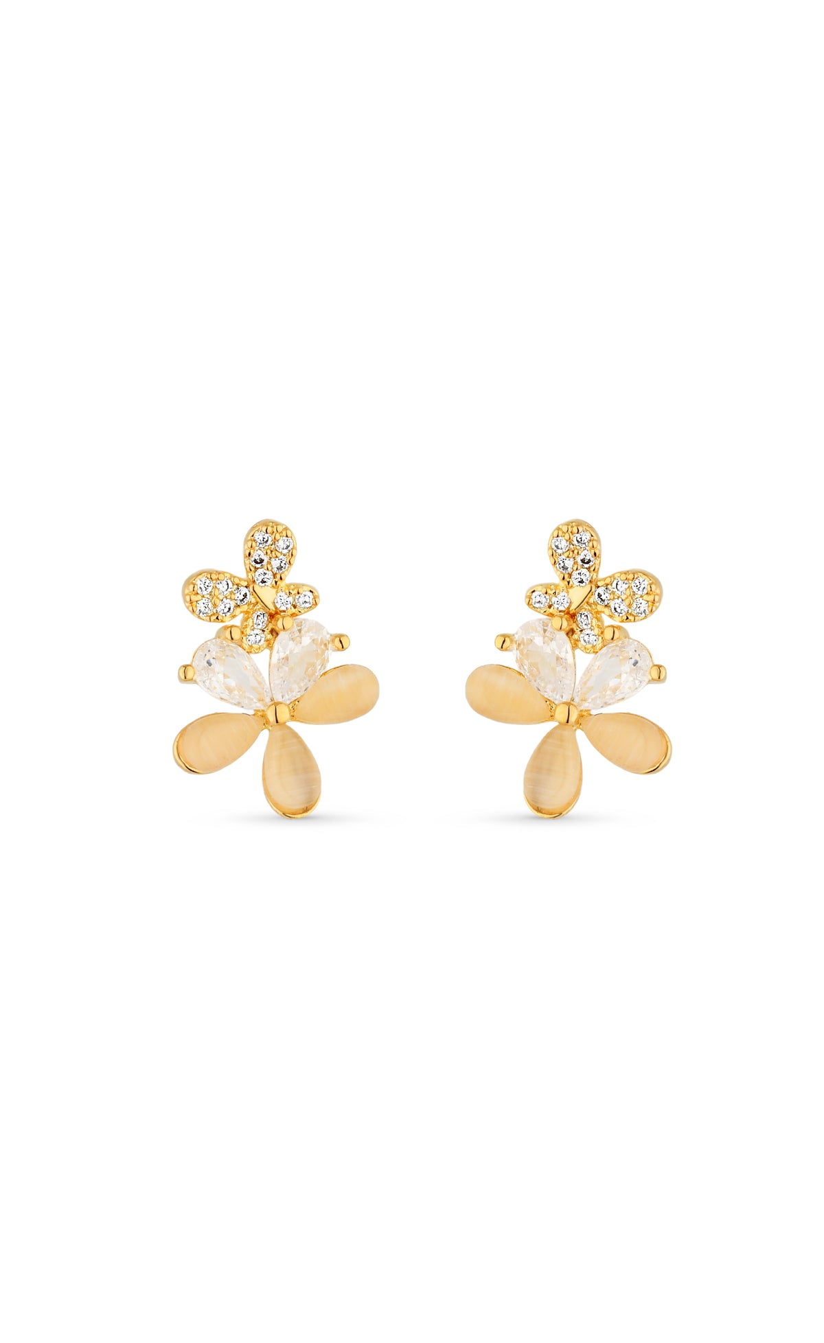 Brinco Semijoia Flores com Madrepérola e Zircônias Banhado a ouro 18k