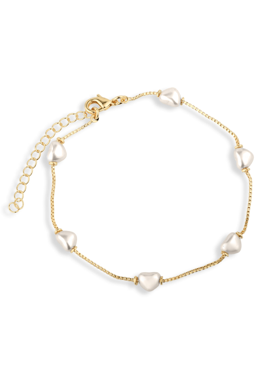 Pulseira Semijoia Pérolas Formato Coração Banhado a Ouro 18k