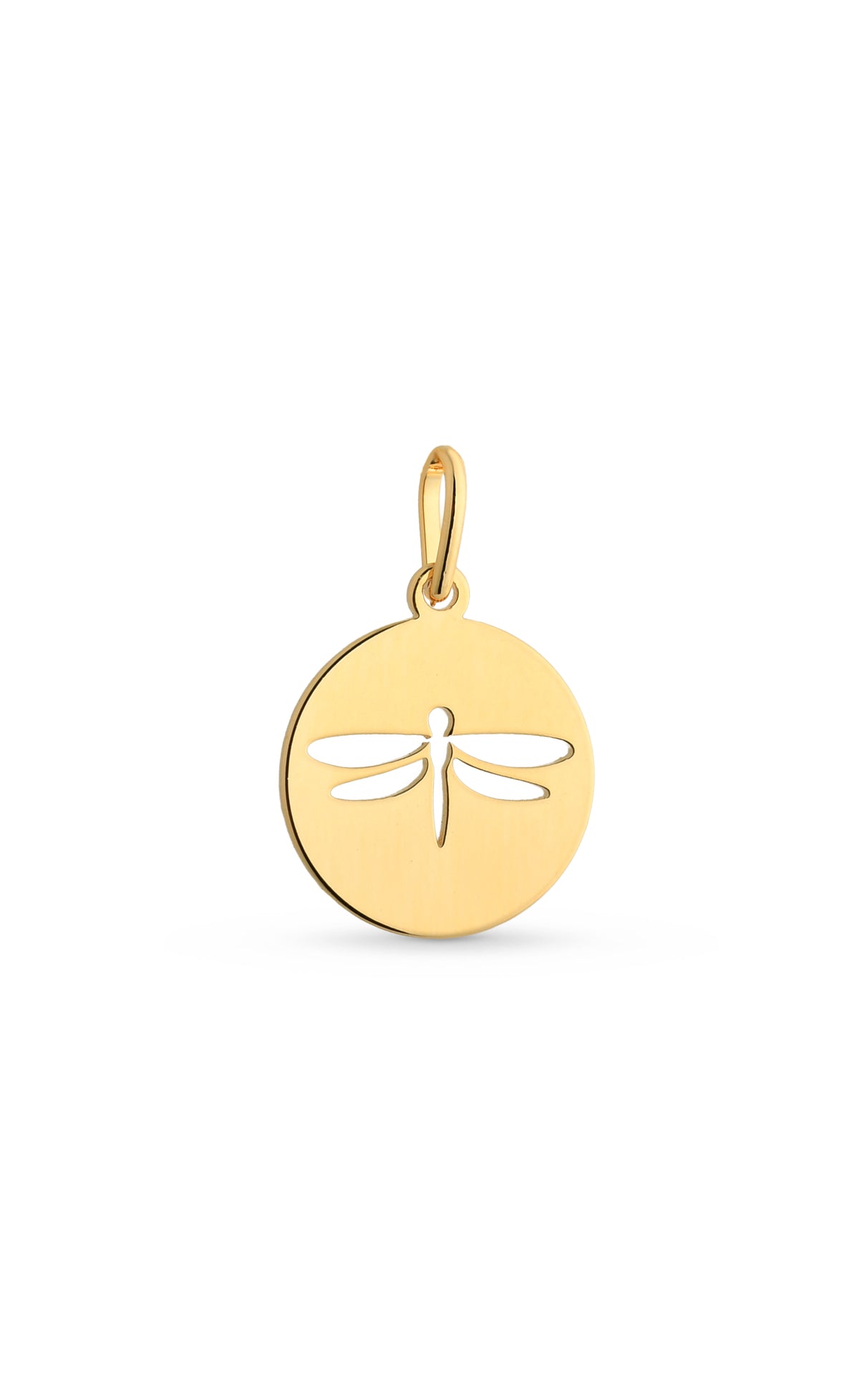 Pingente Semijoia Redondo Design Vazado Libélula Banhado A Ouro 18 K