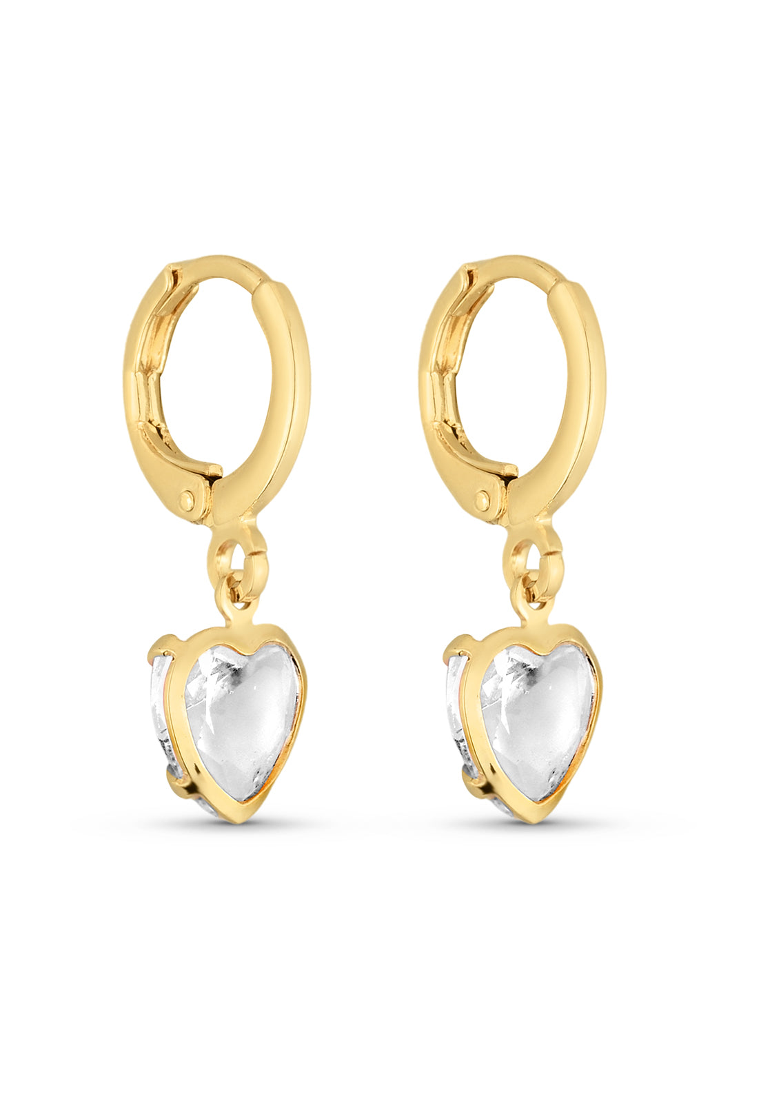 Brinco Semijoia de Argola com Pingente Coração Zircônia Cristal Banhado a Ouro 18k