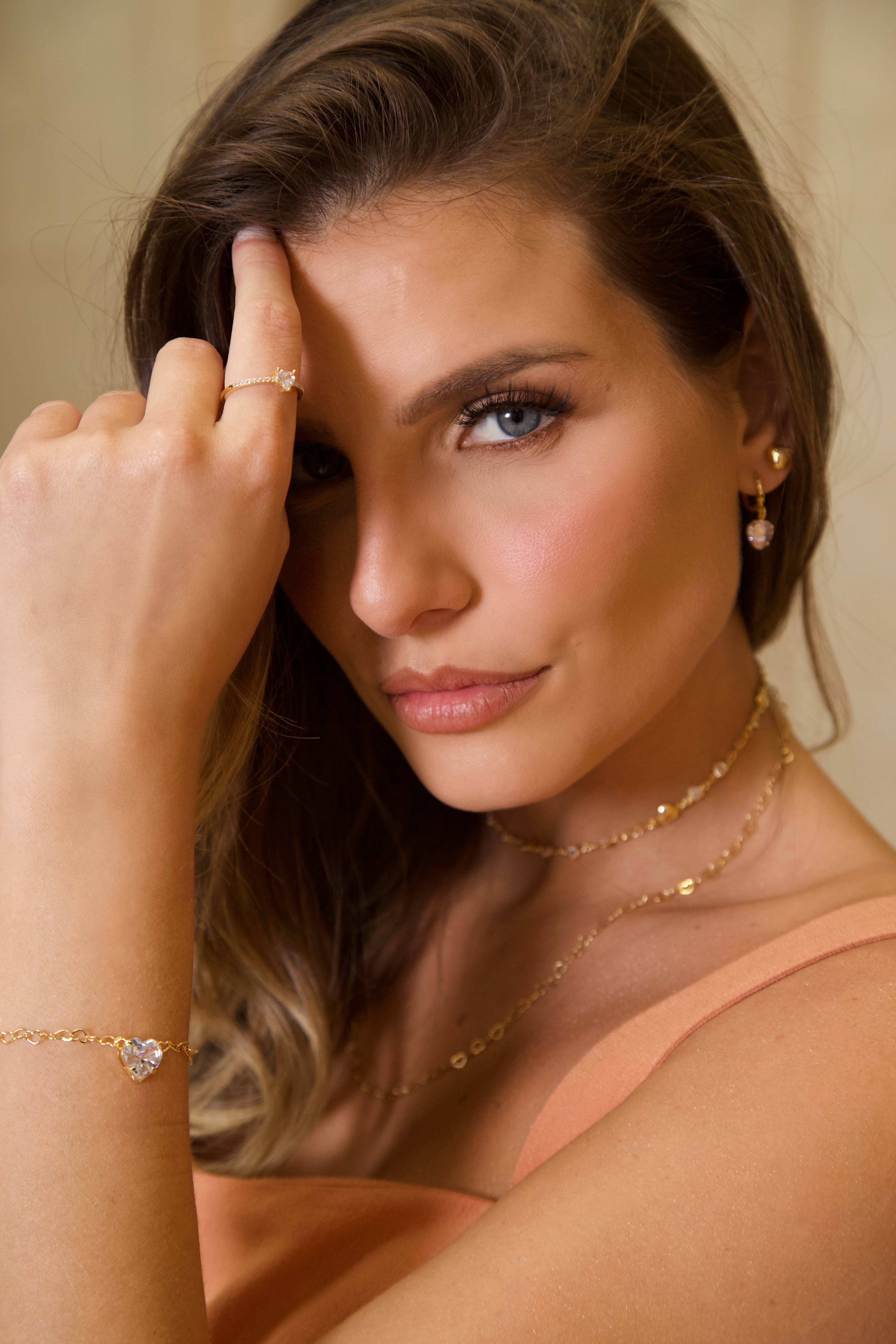 Pulseira Semijoia Elos  E Pingente Coração Cristal Banhado a Ouro 18k