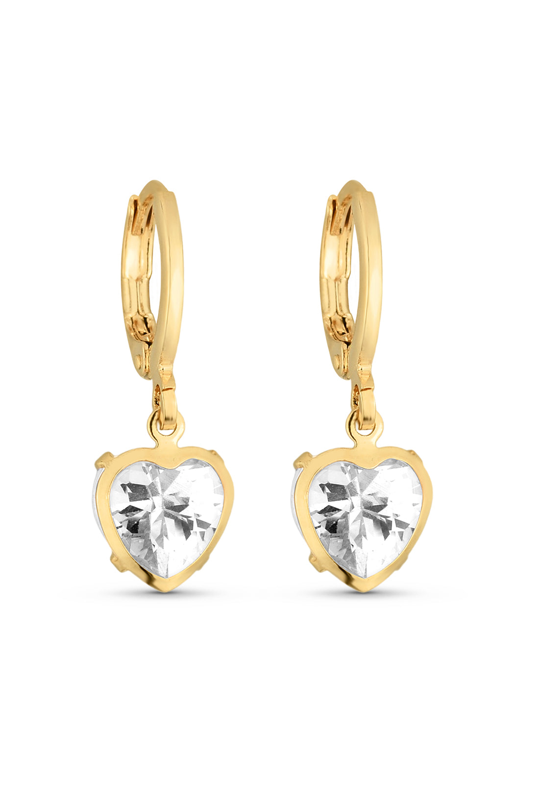 Brinco Semijoia de Argola com Pingente Coração Zircônia Cristal Banhado a Ouro 18k