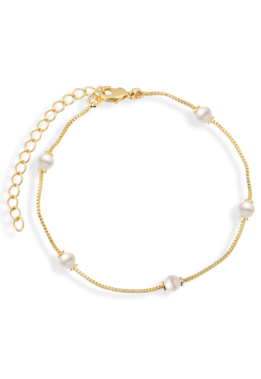 Pulseira Semijoia Corrente Veneziana E Pérolas Banhado a Ouro 18k