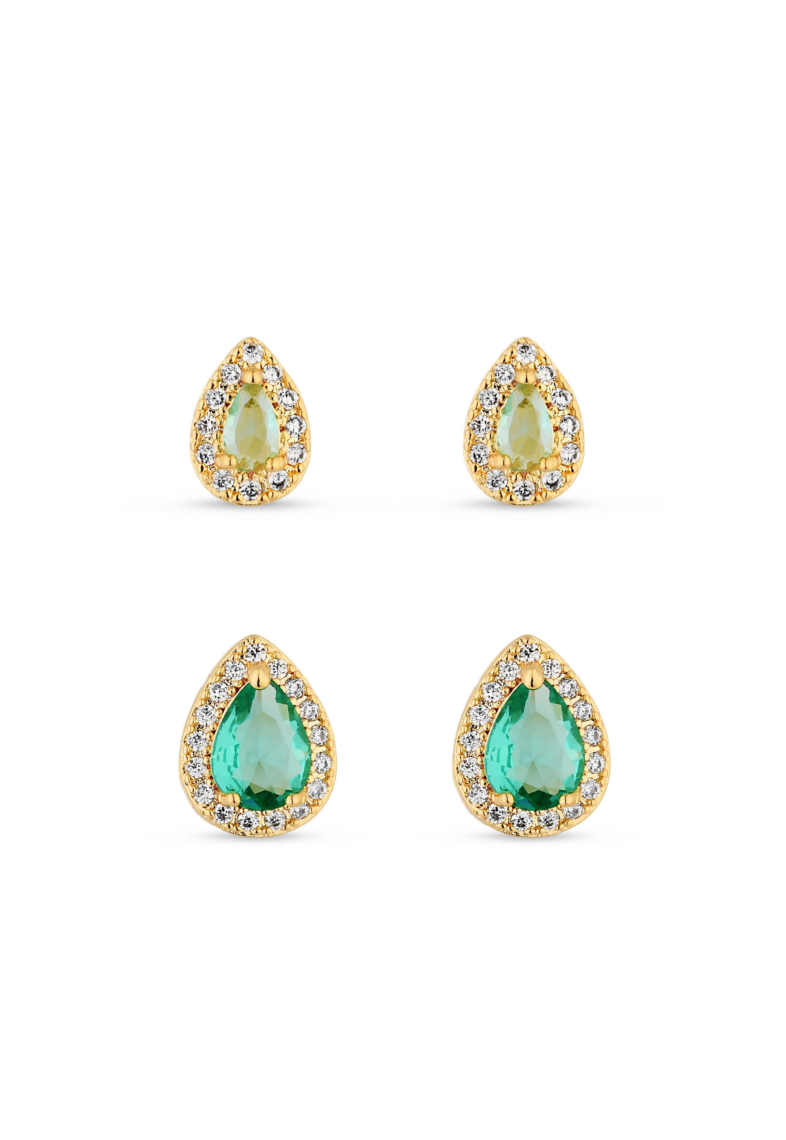 Dupla de Brincos Semijoia Gota Turmalina com Zircônias  Banhadas a ouro 18k