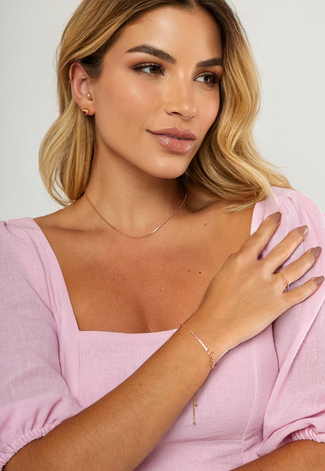 Pulseira Semijoia Riviera Com Zircônias Fúscia Banhada A Ouro 18k