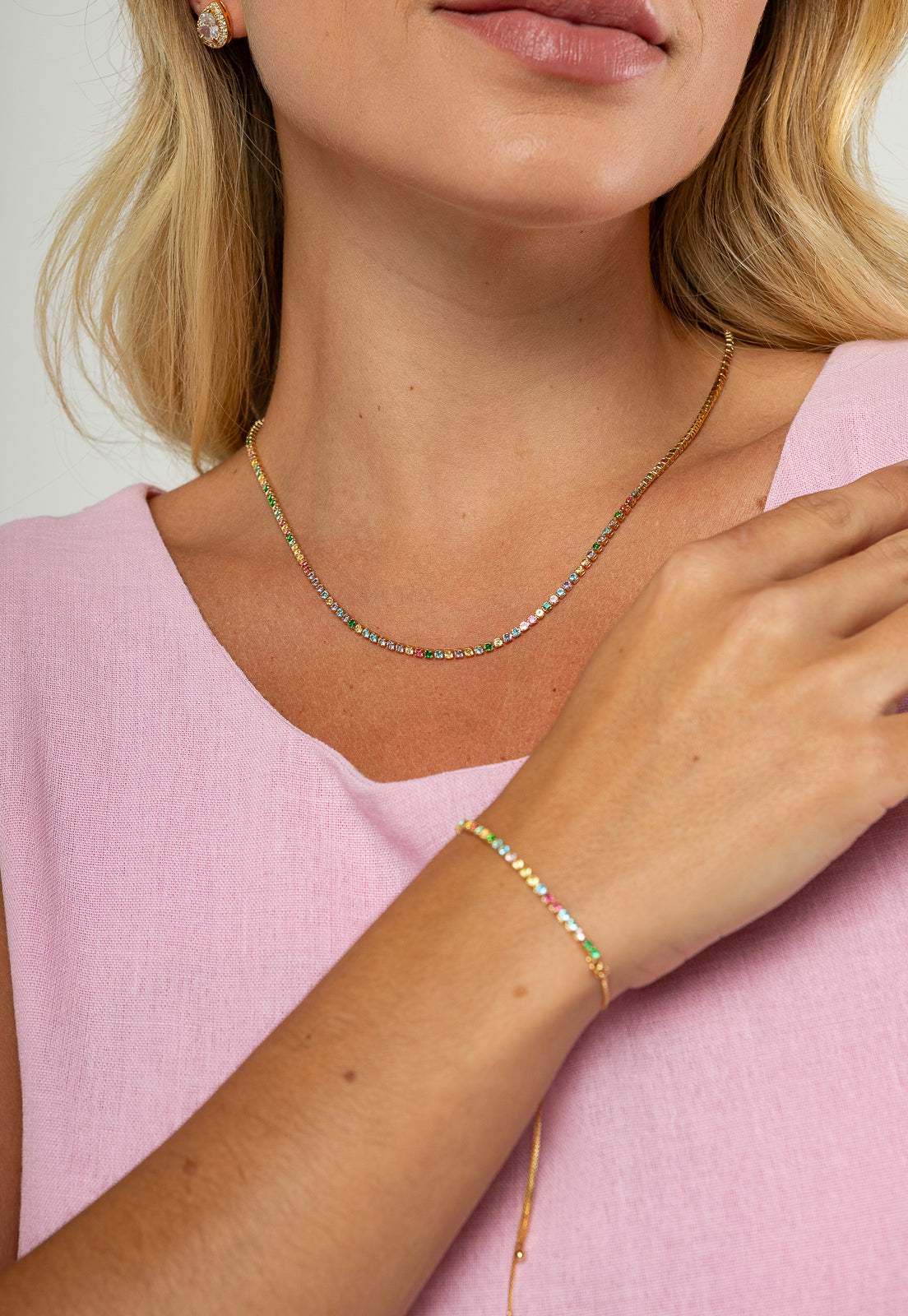 Pulseira Semijoia Riviera Com Zircônias Coloridas Banhada A Ouro 18k