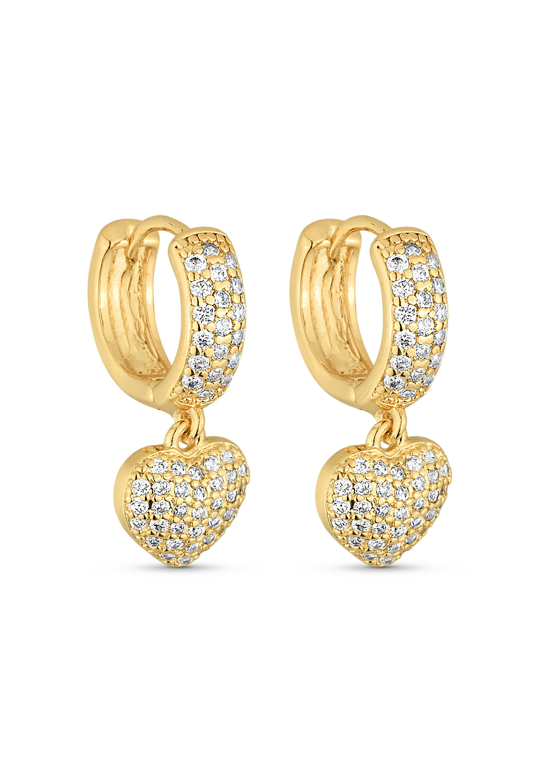 Brinco Semijoia de Argola Coração Cravejado com Zircônias Banhado a Ouro 18k