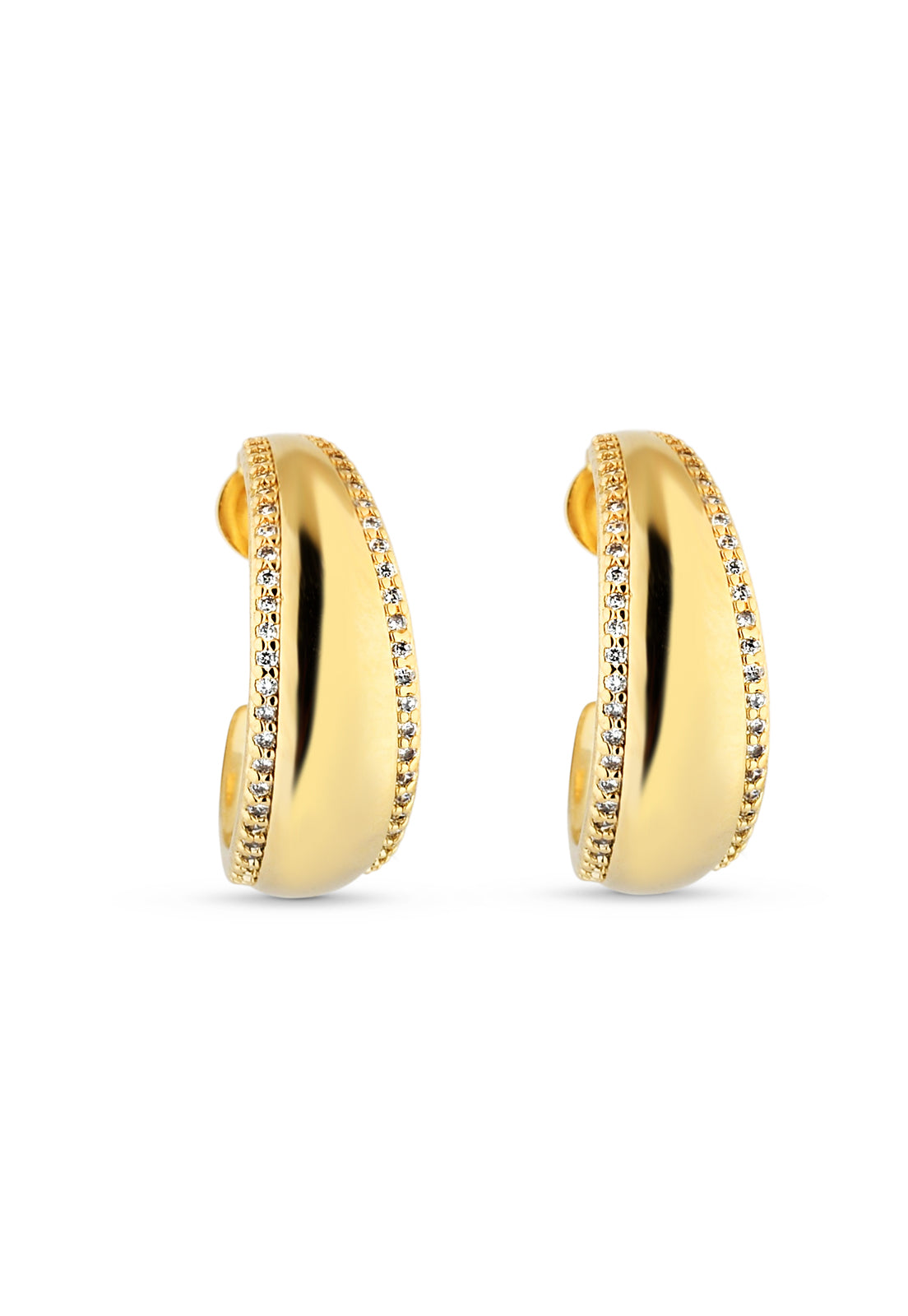 Brinco Semijoia de Argola Liso Cravejada Com Micro Zircônias Em Banho 18 k