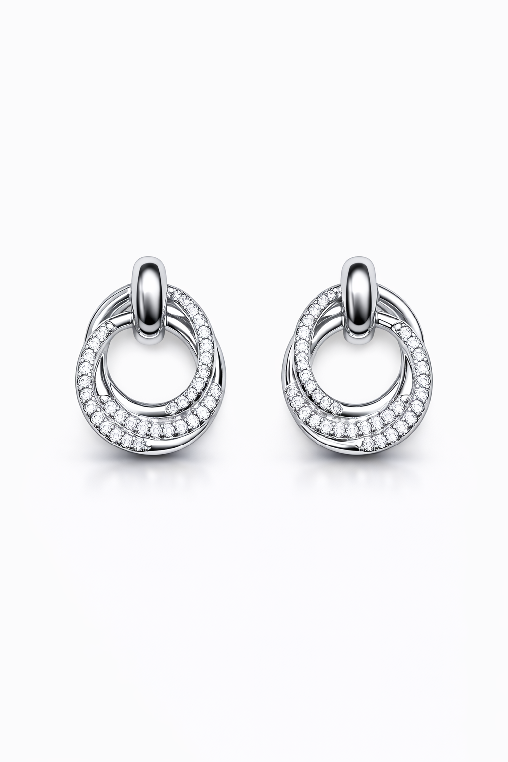Brinco Argola Dupla Entrelaçadas com Micro Zircônias Folheado a ródio