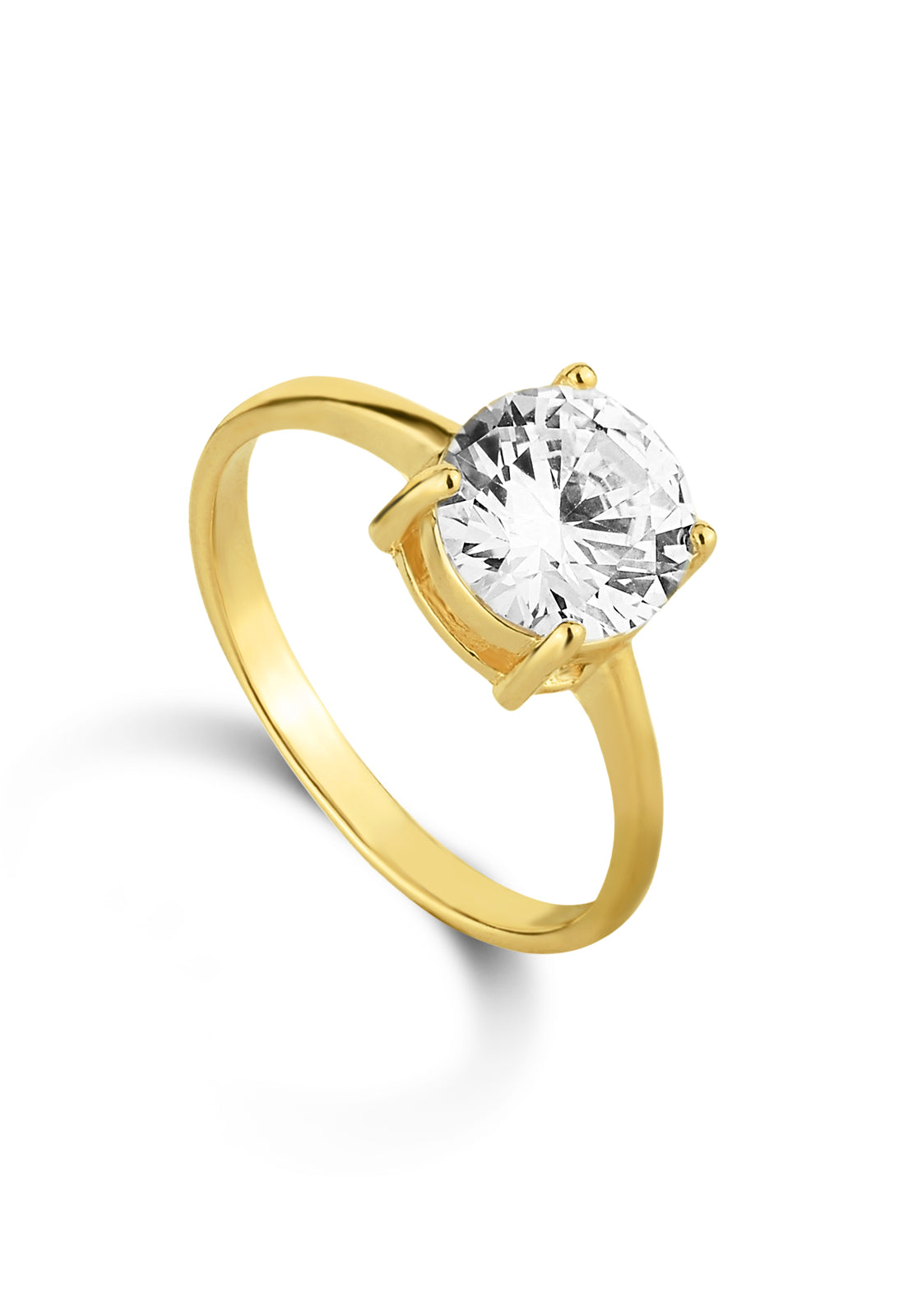 Anel Semijoia Solitário Com Zricônias Redonda Cristal Banhado a Ouro 18k