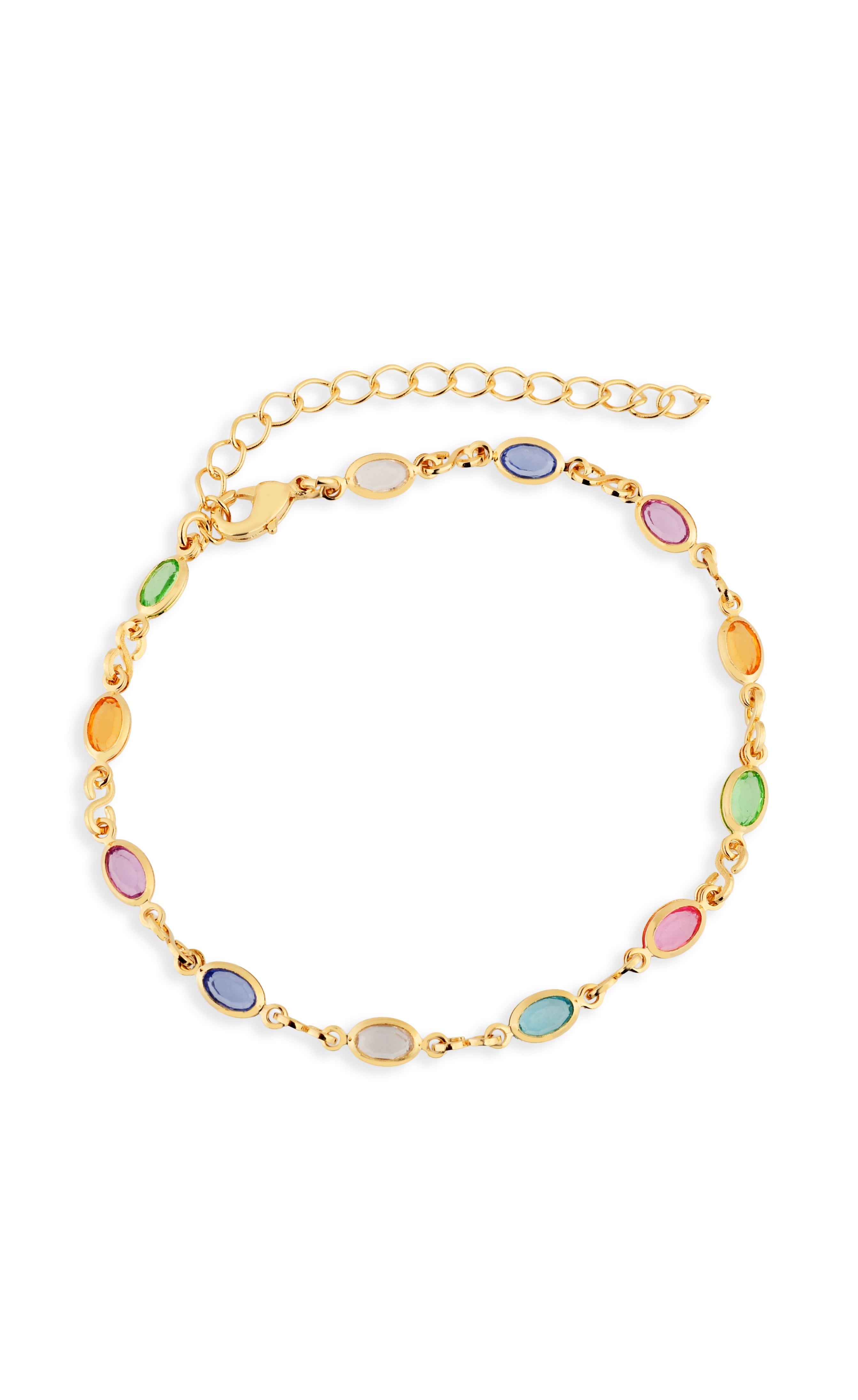 Pulseira Semijoia Pedras Coloridas Ovais Banhado a Ouro 18k