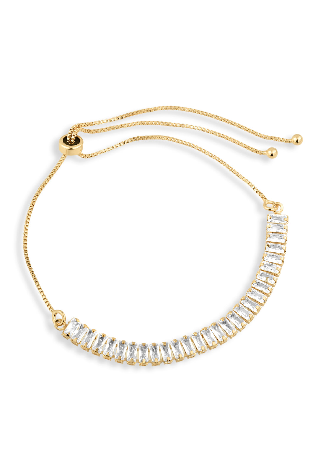 Pulseira Semijoia Regulável Com Zircônias Baguete Cristal Banhado a Ouro 18k