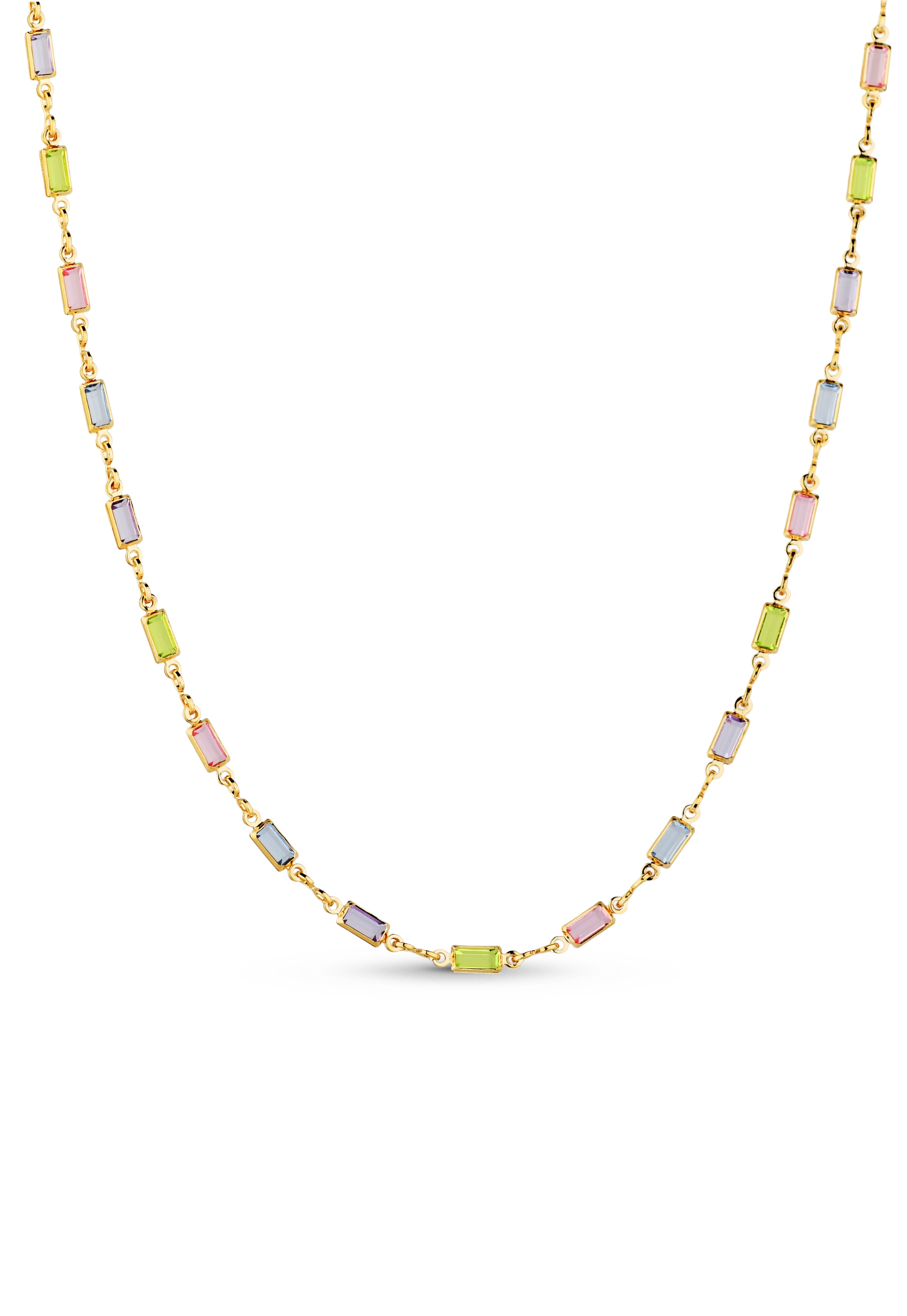 Colar Chocker Semijoia Pedras Coloridas Retangulares Banhado a Ouro 18k