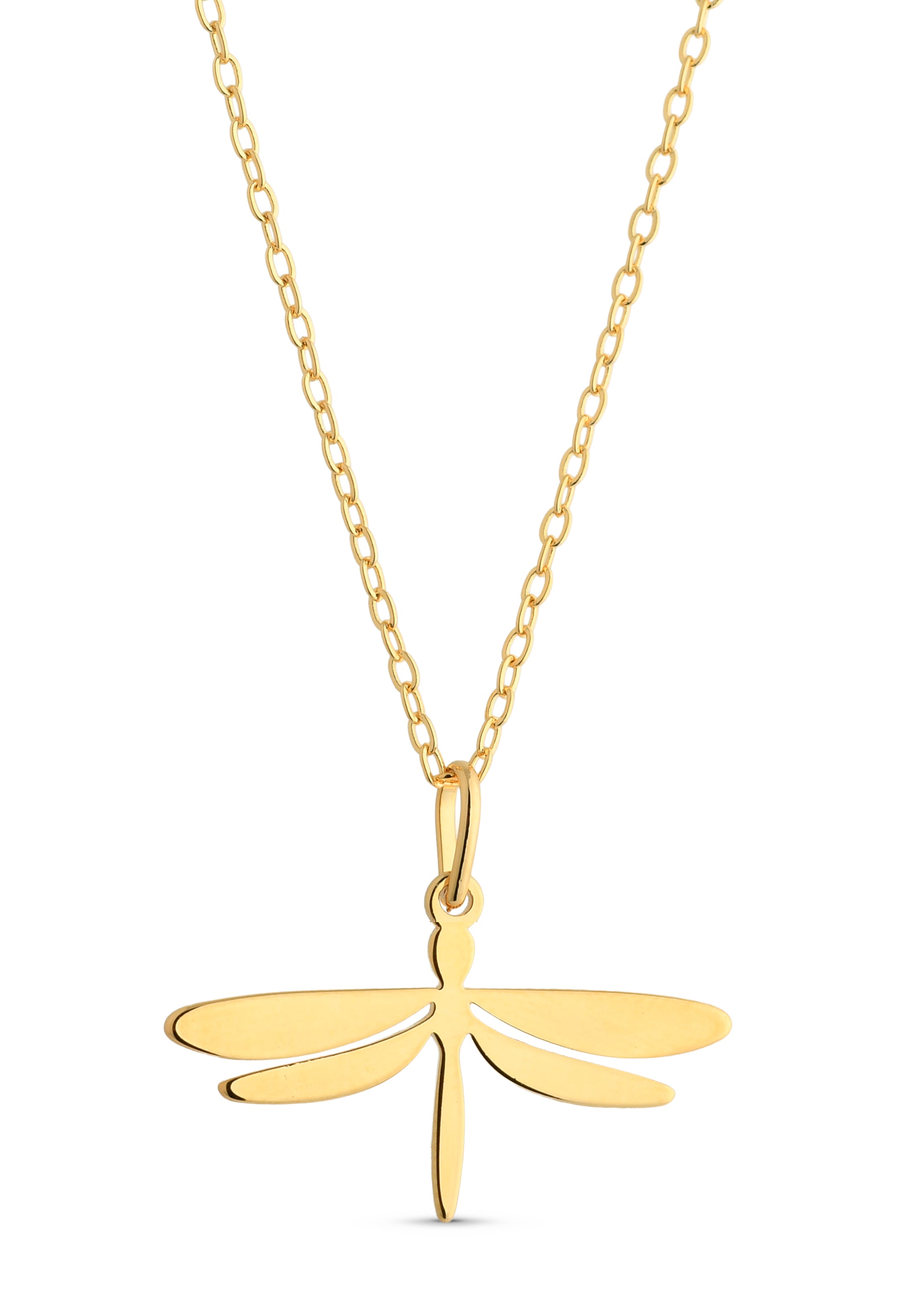 Colar Semijoia com Pingente Libélula Lisa polida banhado a Ouro 18k