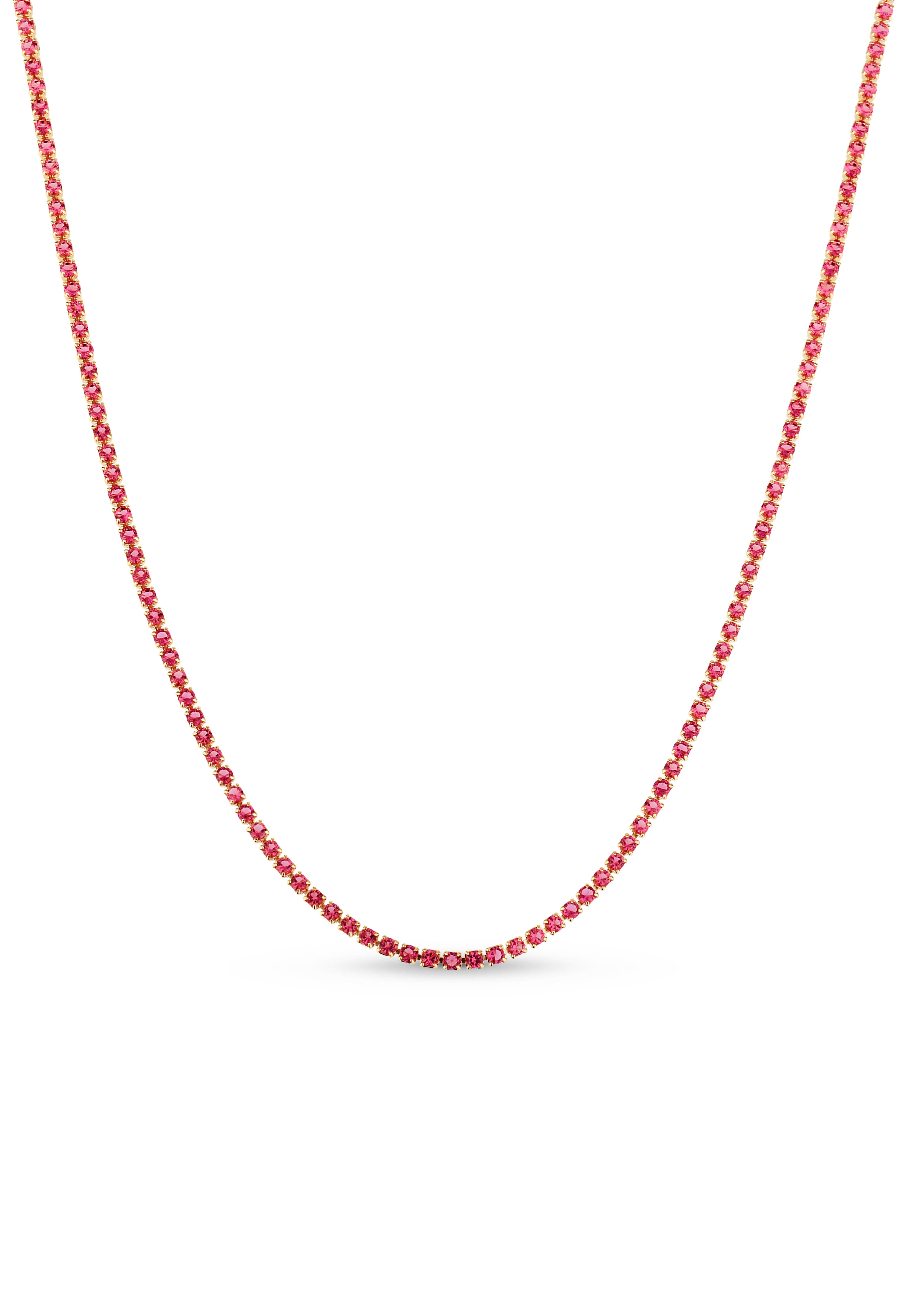 Colar Semijoia Riviera Com microzircônias Fúscia 2mm Banhado a Ouro 18k