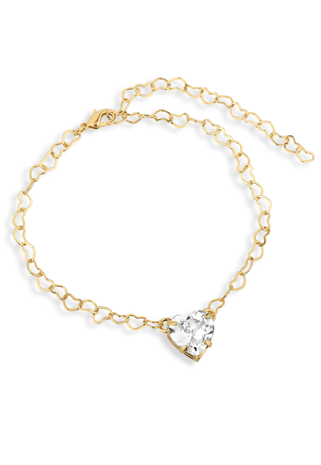 Pulseira Semijoia Elos  E Pingente Coração Cristal Banhado a Ouro 18k