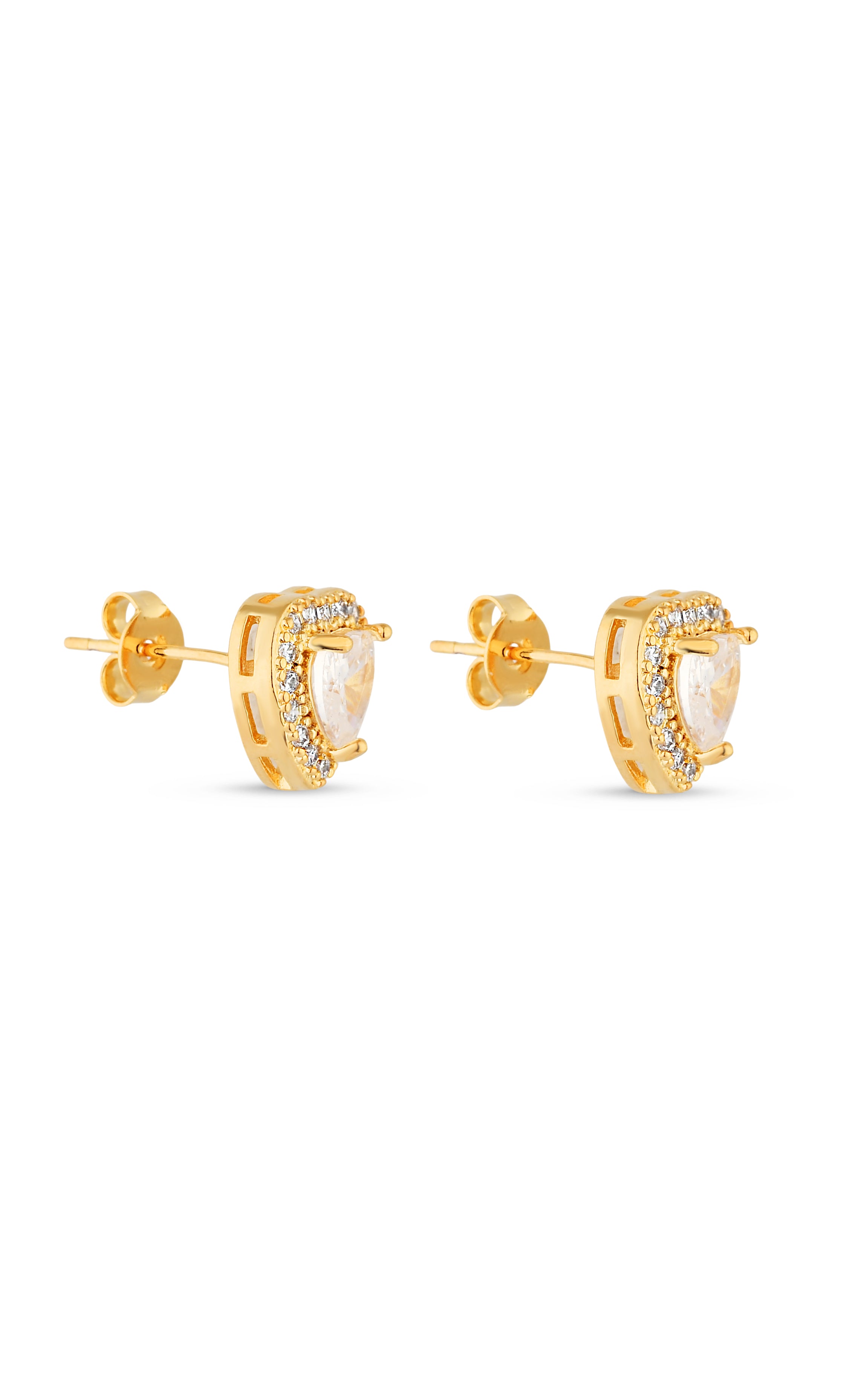 Trio de Brincos Semijoia Coração Cristal com Micro Zircônias  Banhados a ouro 18k