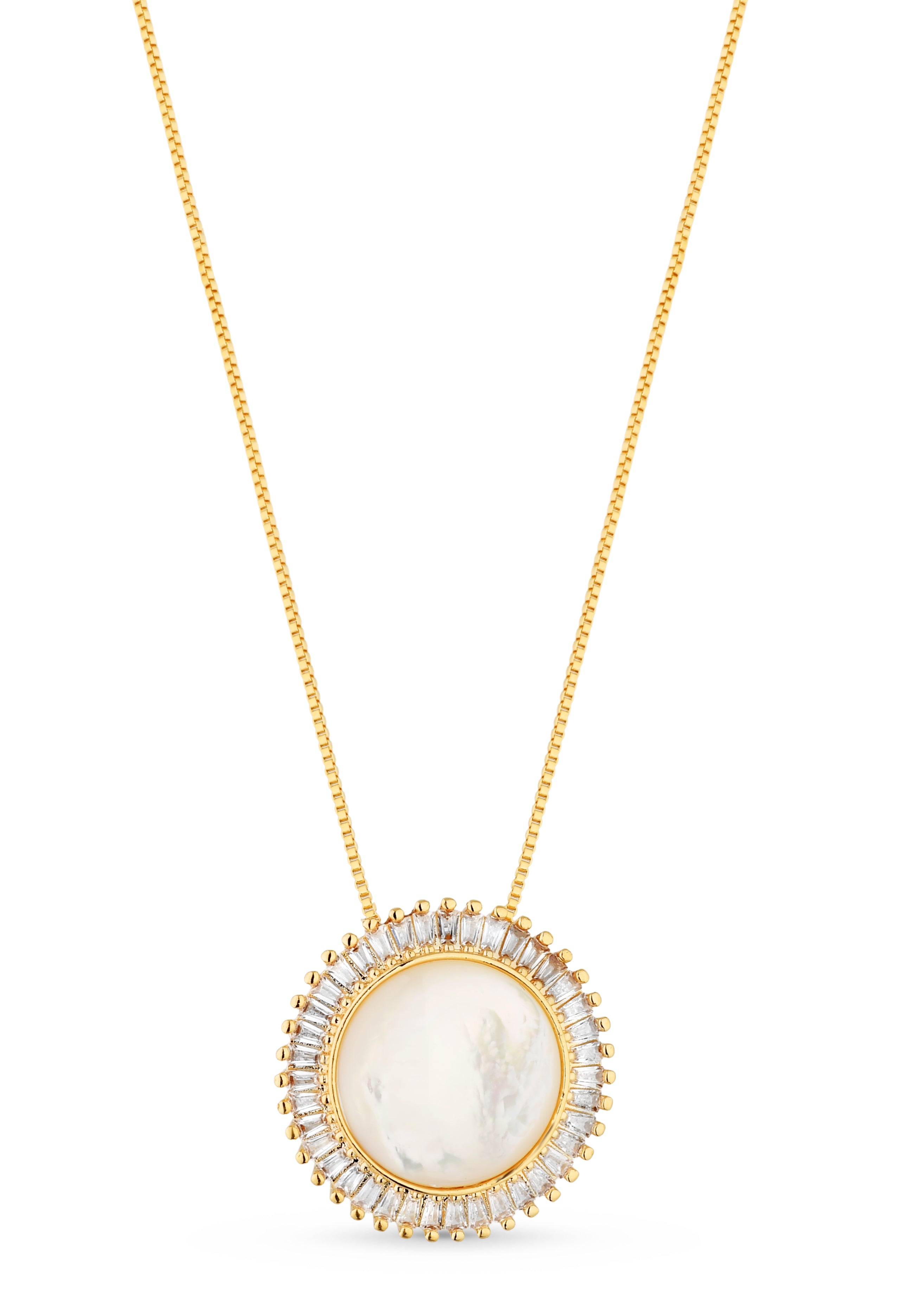 Colar Semijoia Com Pingente Madrepérola e Zircônias Banhado a Ouro 18k