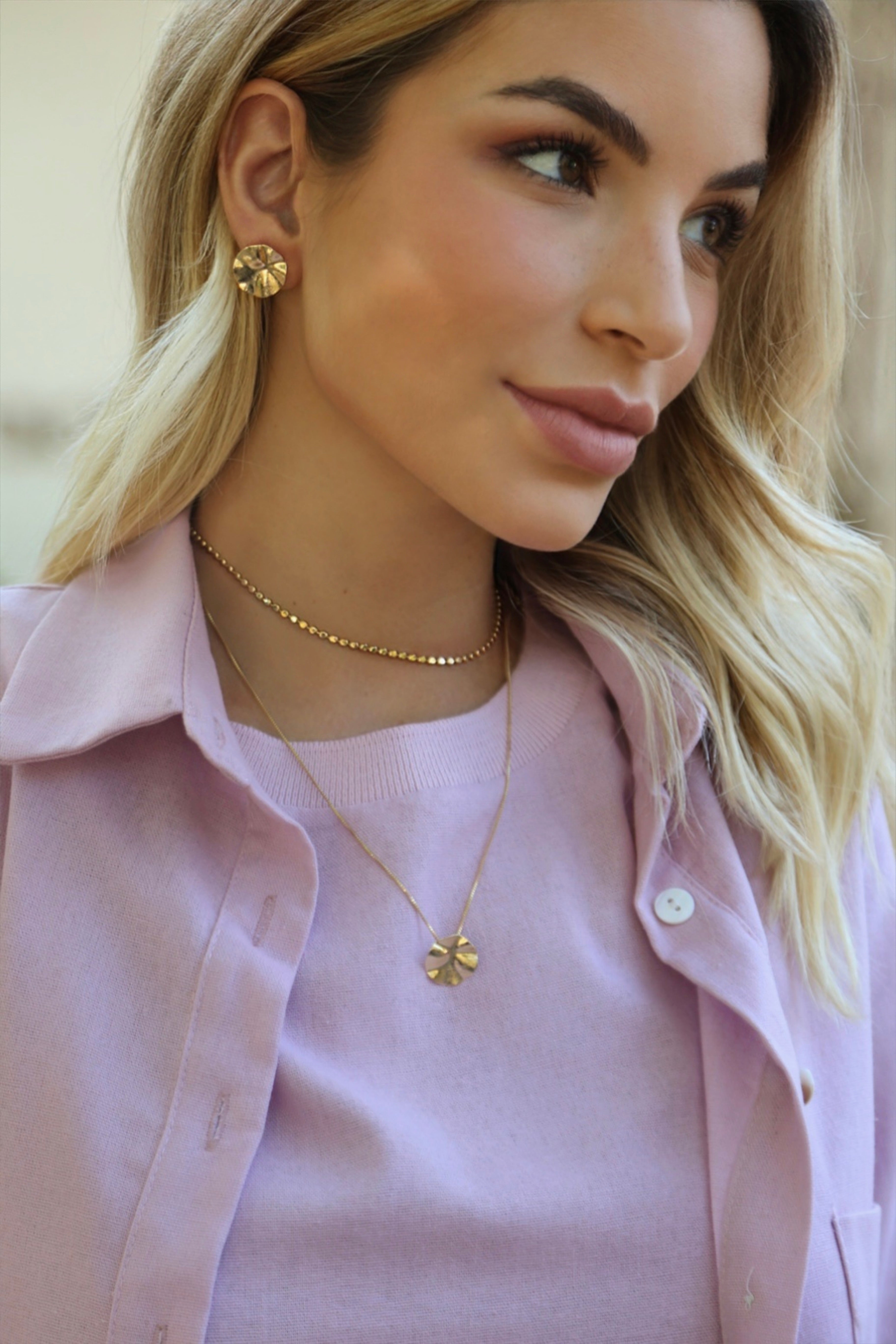 Conjunto Semijoia Colar E Brinco Orgânico Redondo Banhado A Ouro 18k