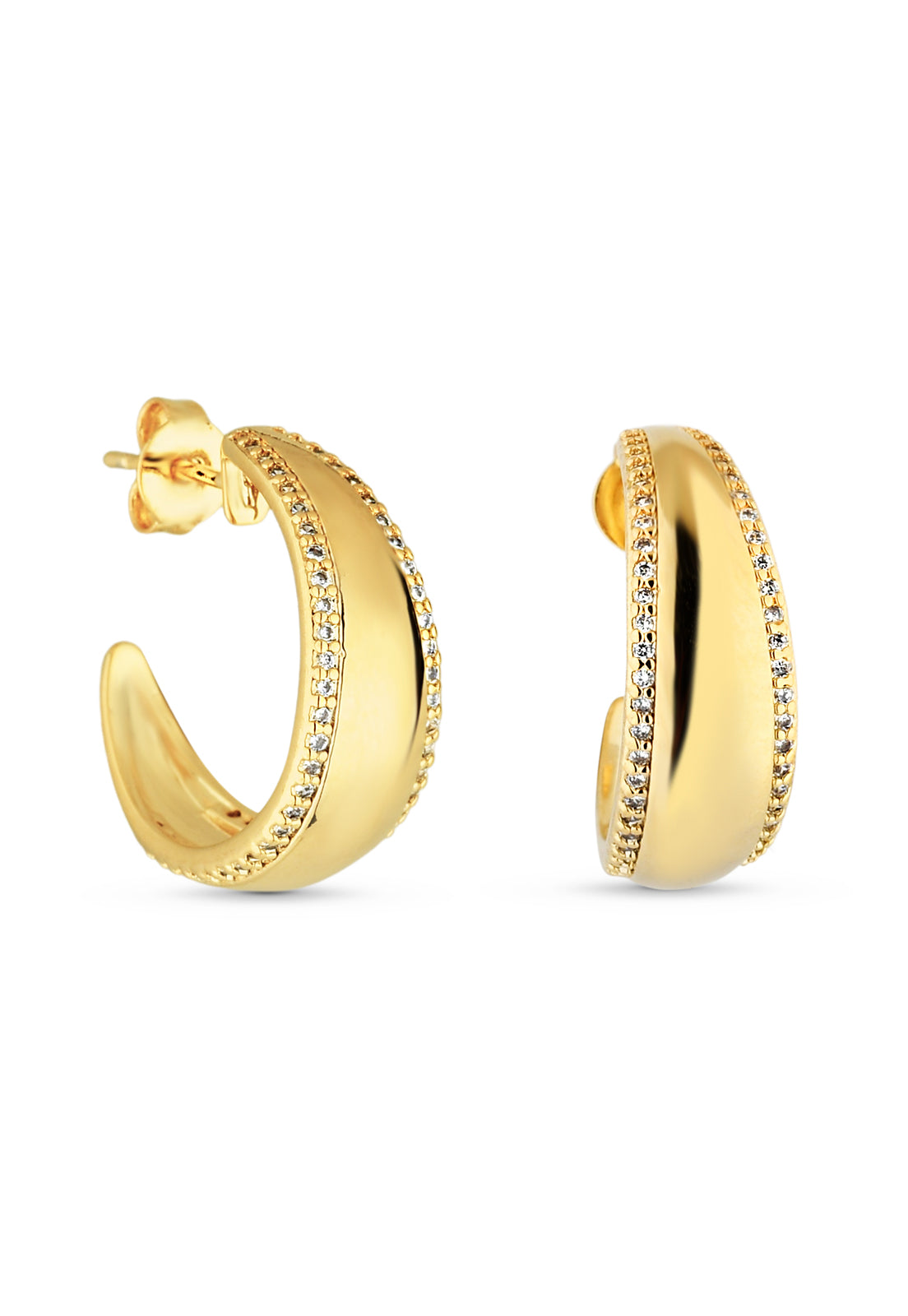 Brinco Semijoia de Argola Liso Cravejada Com Micro Zircônias Em Banho 18 k