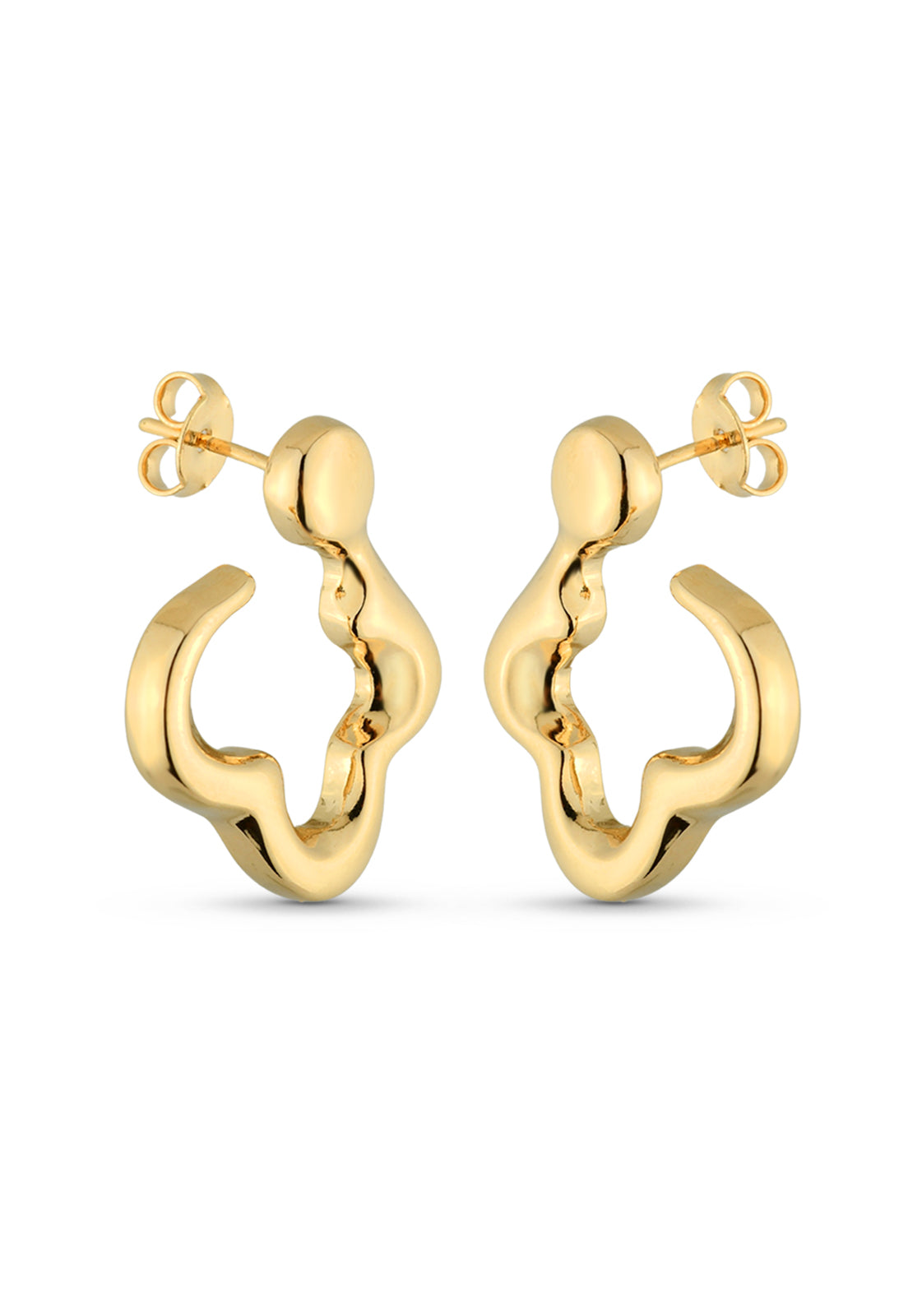 Brinco Semijoia Orgânico Assimétrico Aberto Banhado a Ouro 18k