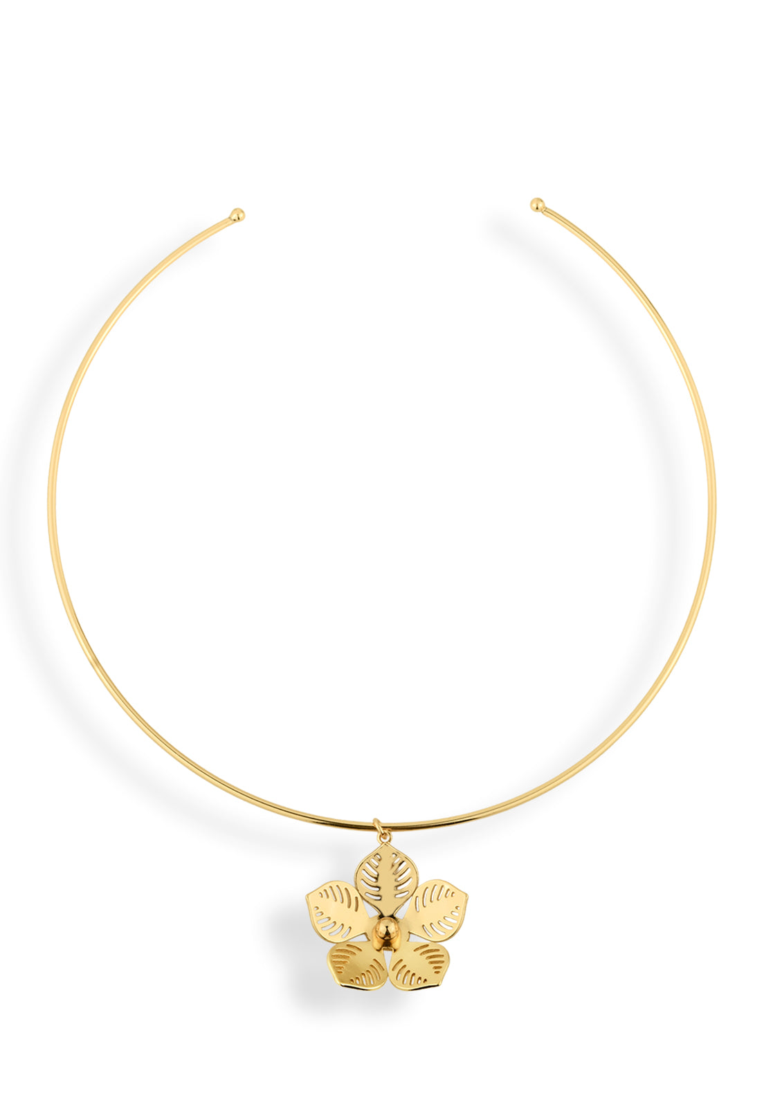 Chocker Semijoia Com Pingente De Flor Vazada Dourada Banhado a Ouro 18k