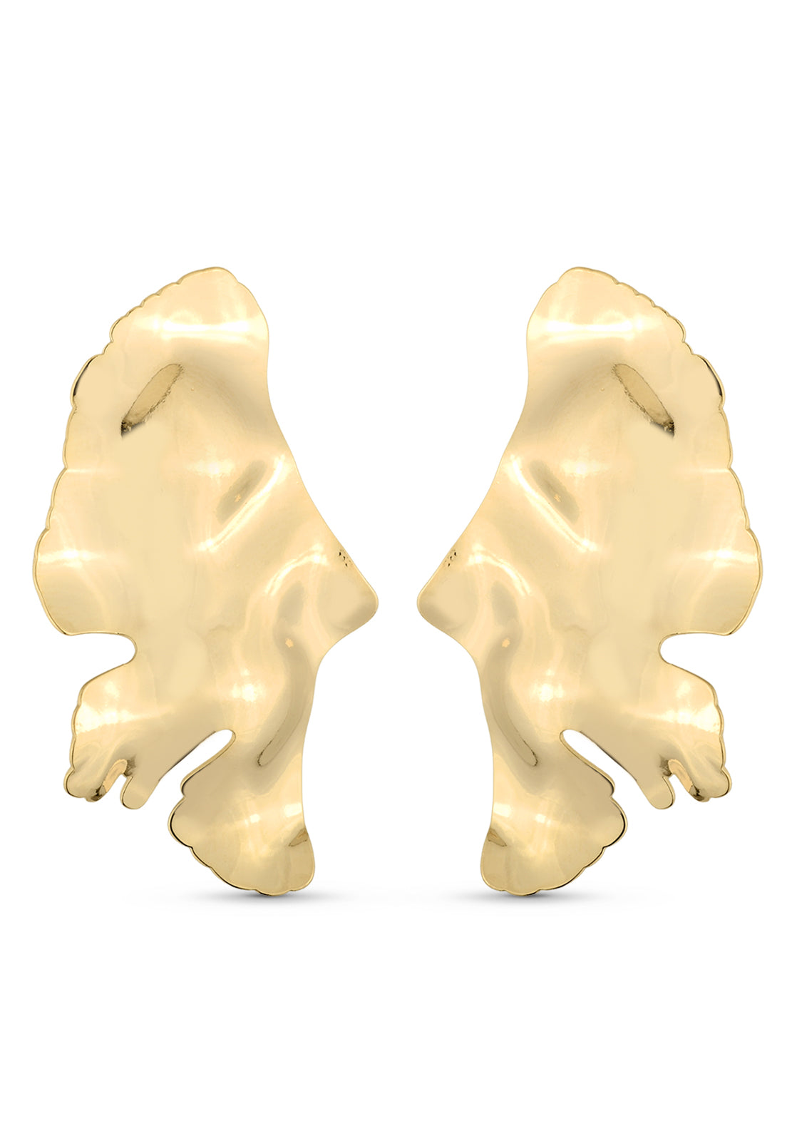 Brinco Semijoia Orgânico Folhas Assimétricas Banhado a Ouro 18k