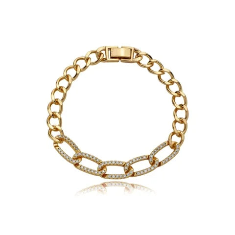 Pulseira Semijoia Elos Cravejada Com Zircônias Banho Ouro 18K