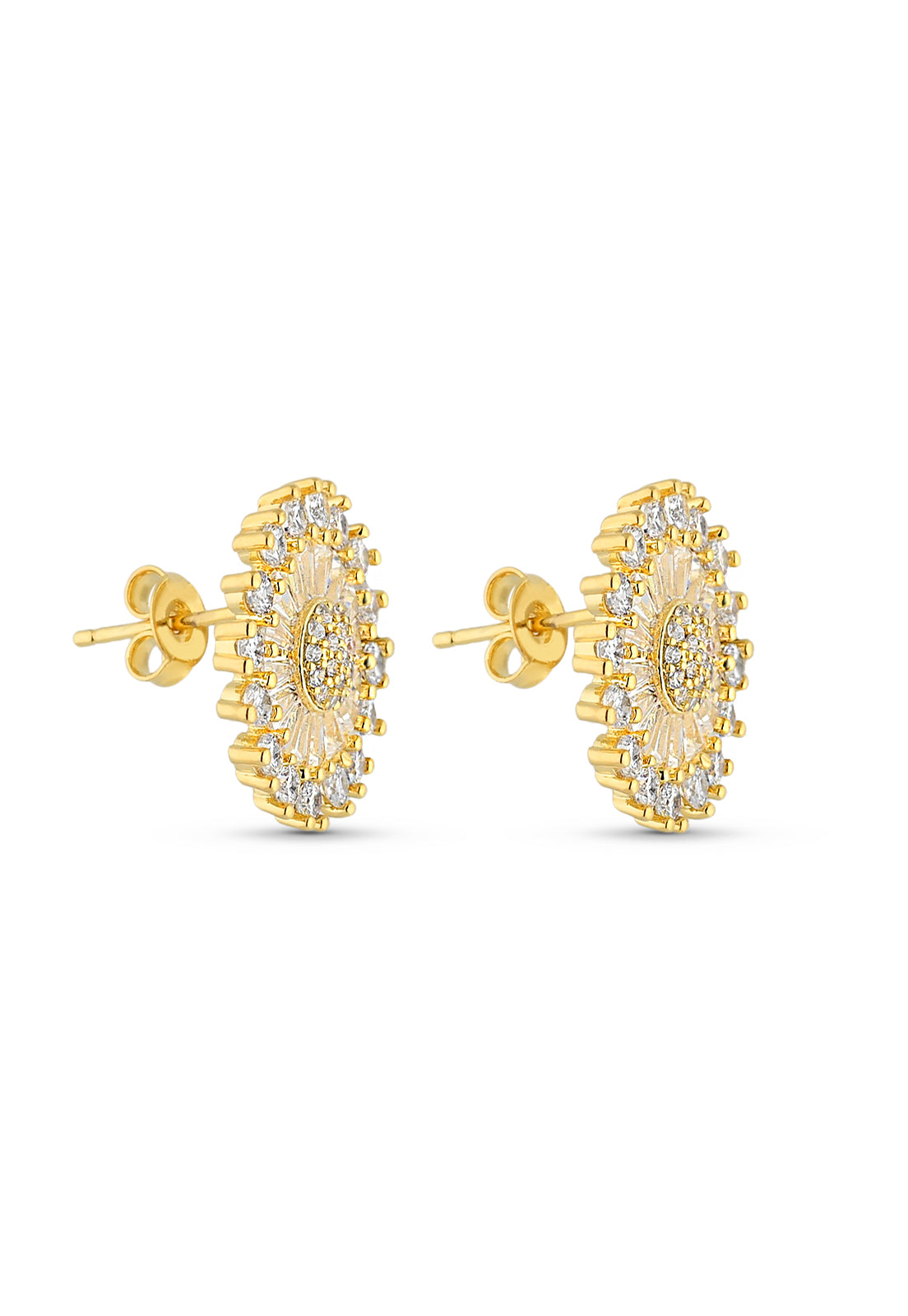 Brinco Semijoia Redondo Cravejado Com Zircônias Cristal Banho Em Ouro 18 k