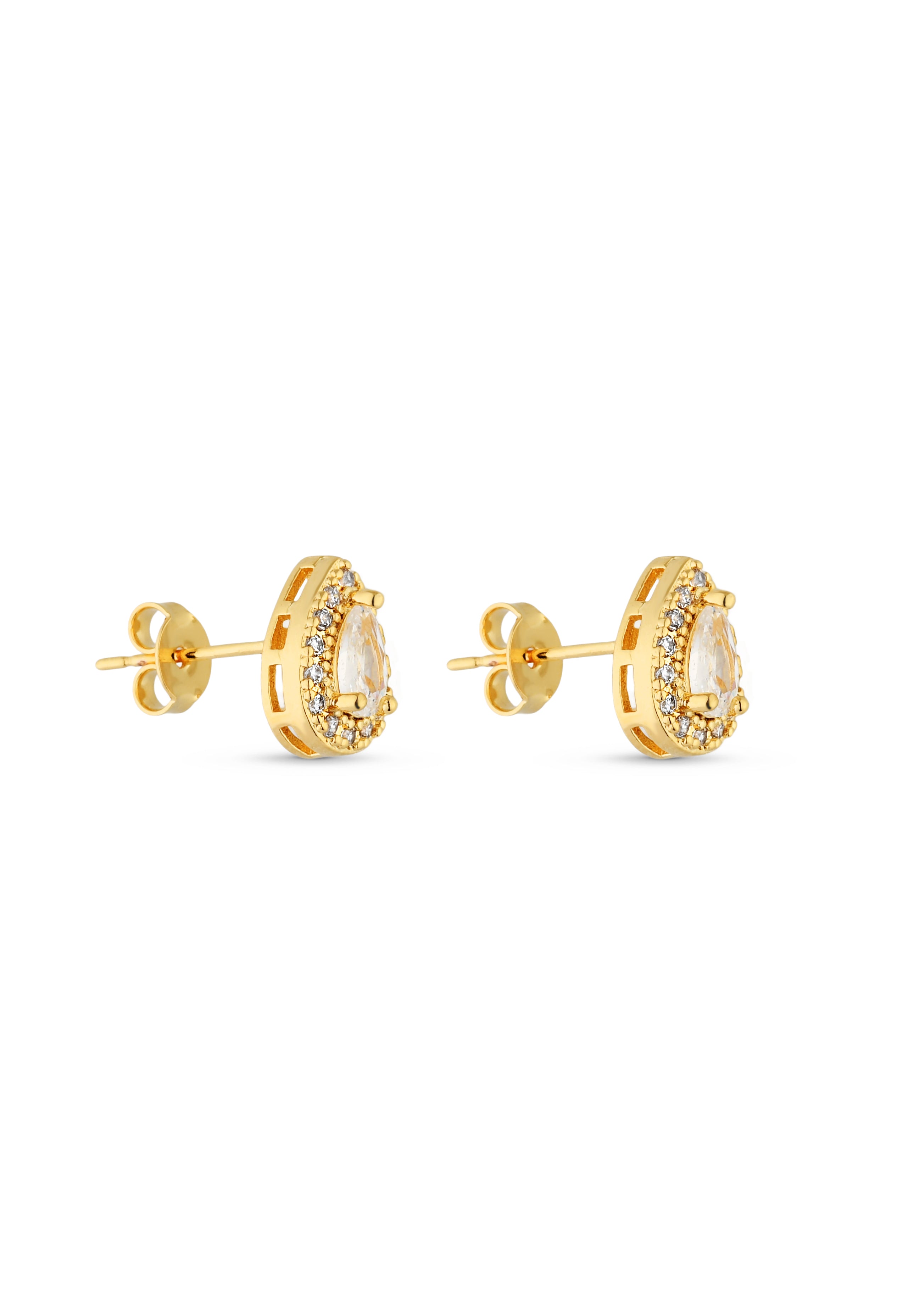 Dupla de Brincos Semijoia Gota Cristal com Zircônias  Banhadas a ouro 18k