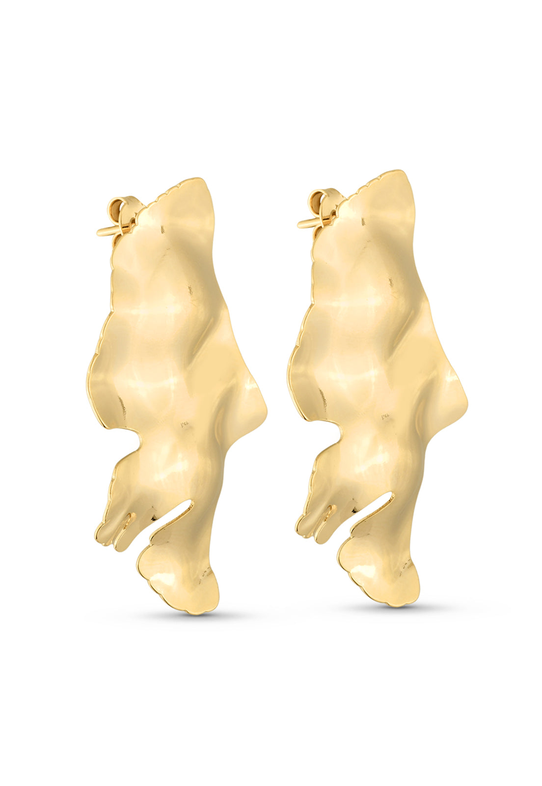 Brinco Semijoia Orgânico Folhas Assimétricas Banhado a Ouro 18k