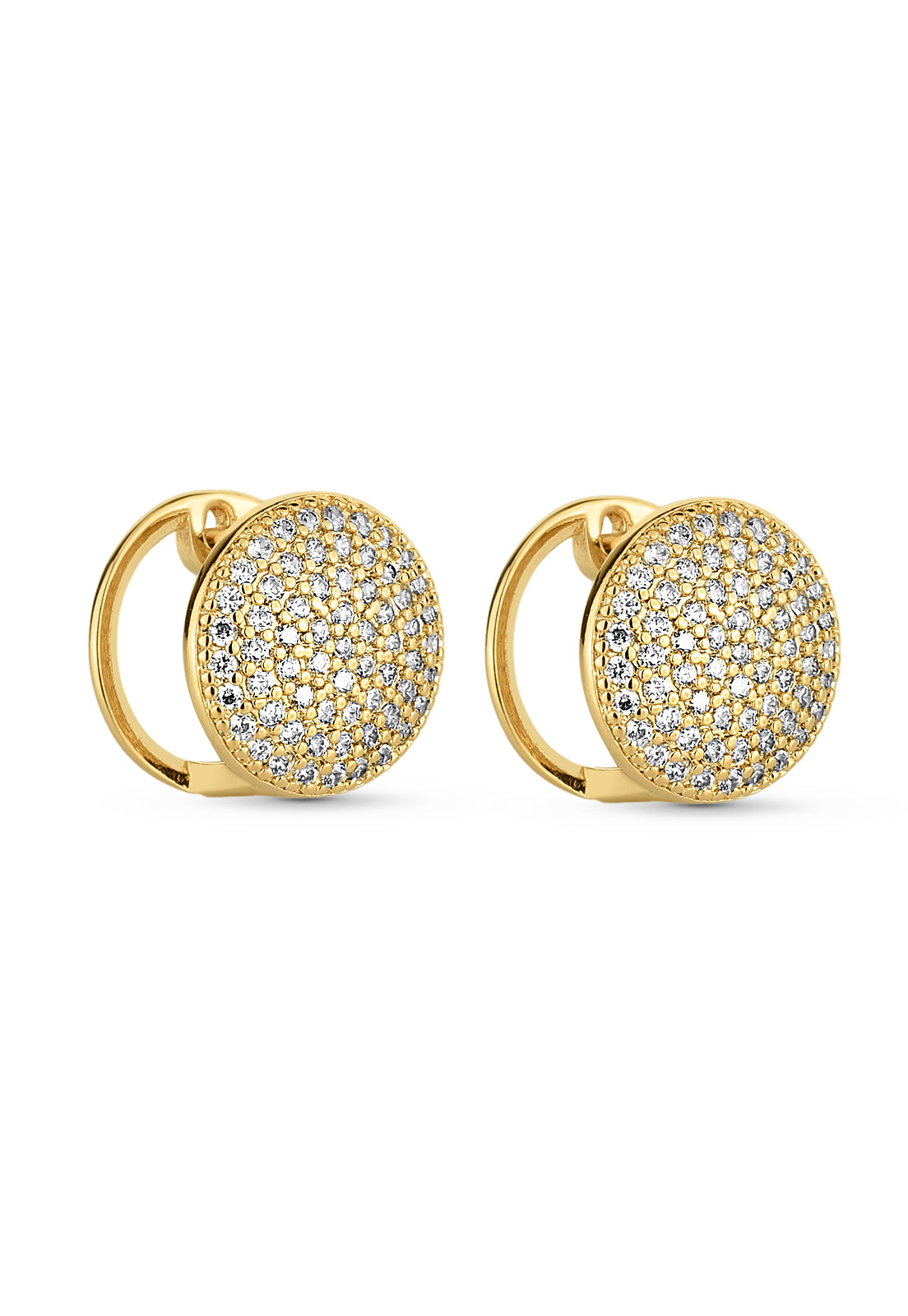 Brinco Semijoia Redondo Cravejado Fecho Click Banhado a Ouro 18k