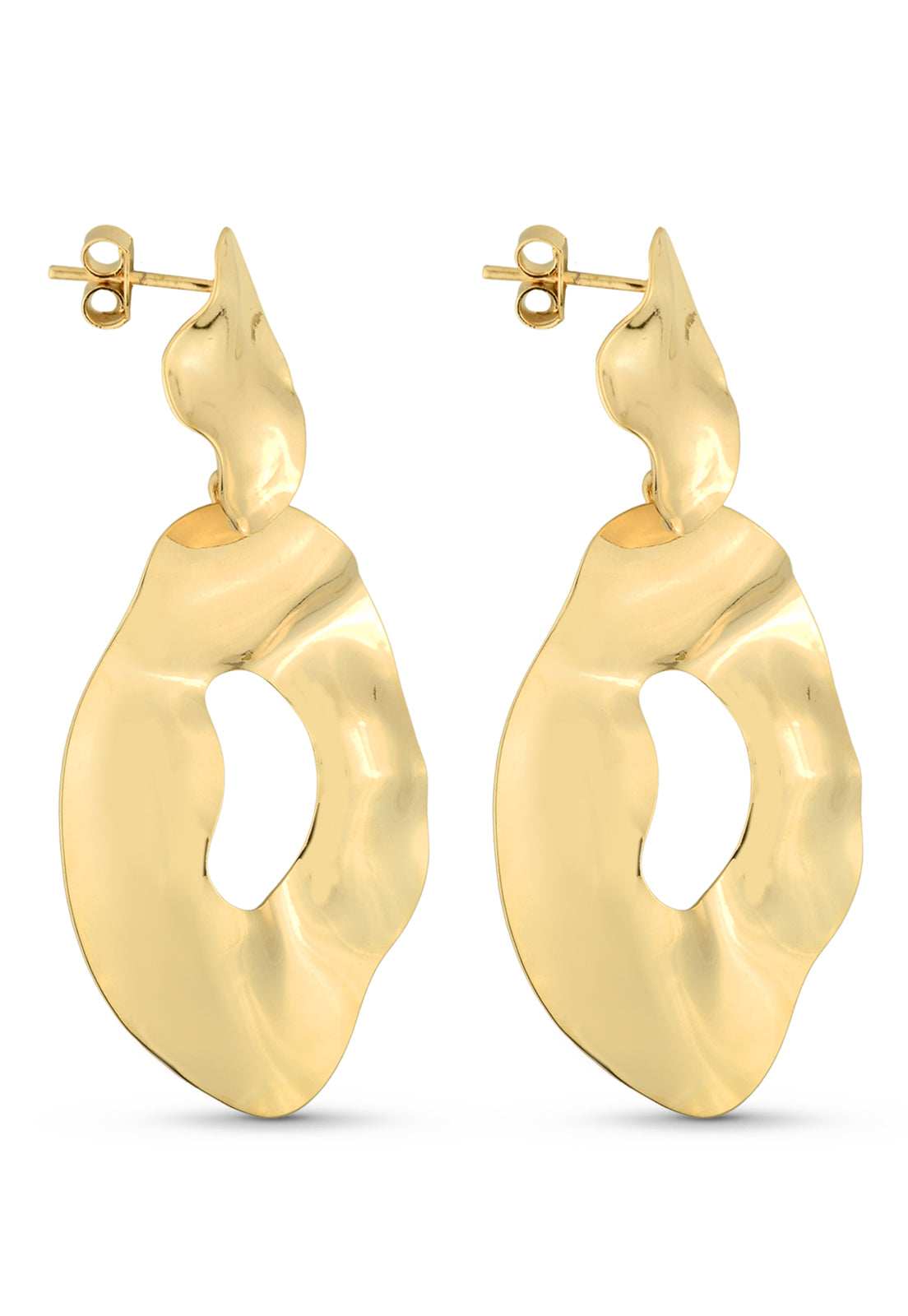 Brinco Semijoia Orgânico Assimétrico com Vazado Banhado a Ouro 18k