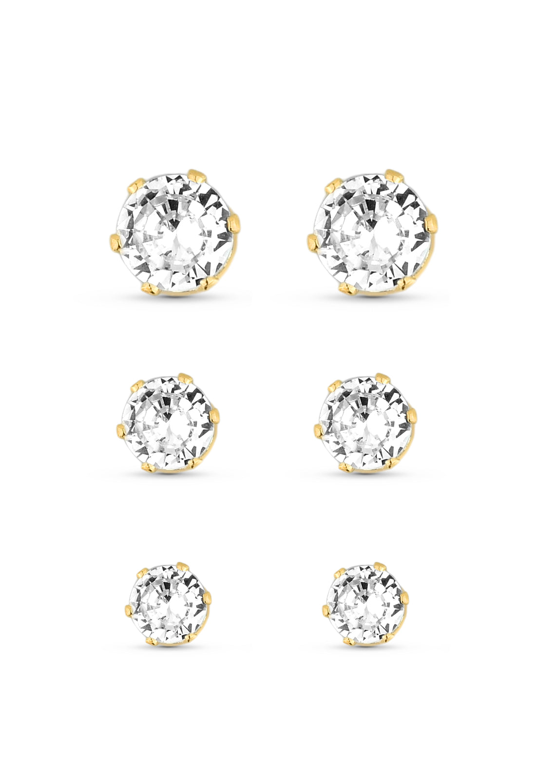 Trio de Brincos Semijoia Ponto de Luz Zircônia Cristal (3-4-5mm) Banhado a Ouro 18k