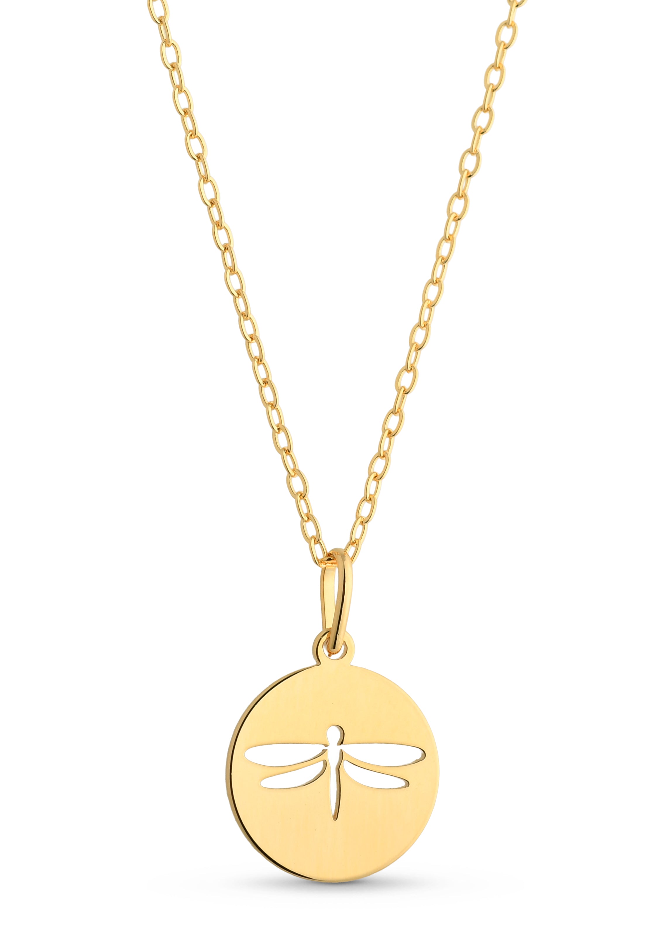 Colar Semijoia com Pingente Redondo Libélula Vazada banhado a Ouro 18k