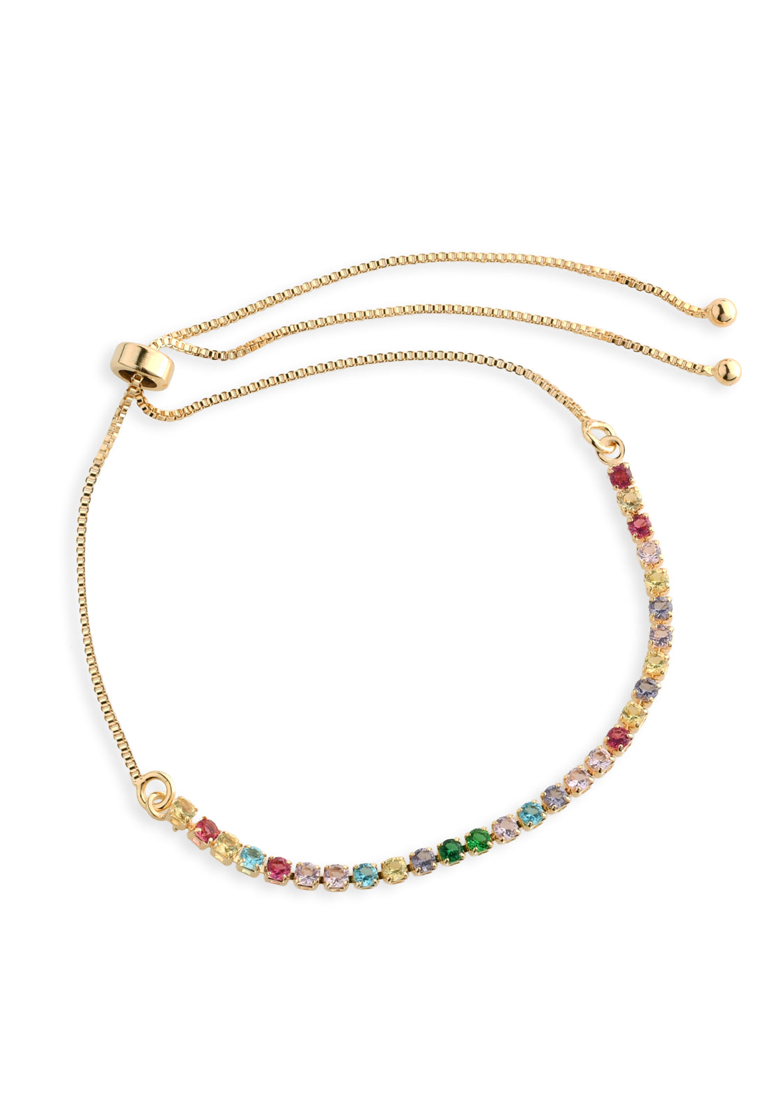 Pulseira Semijoia Riviera Com Zircônias Coloridas Banhada A Ouro 18k