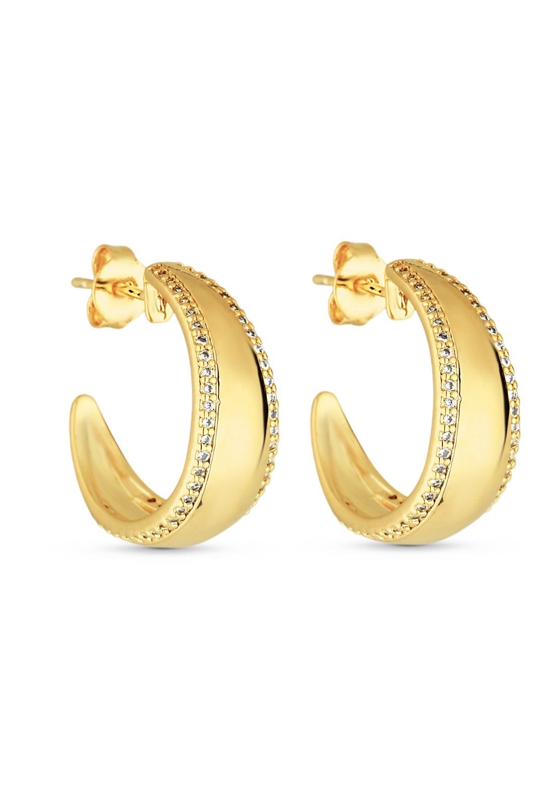 Brinco Semijoia de Argola Liso Cravejada Com Micro Zircônias Em Banho 18 k