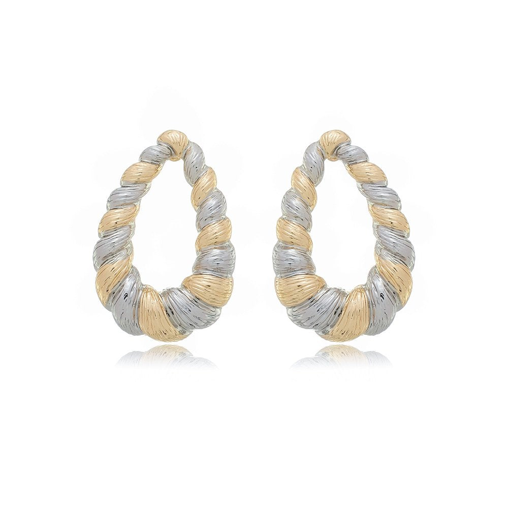 Brinco Semijoia Orgânico Vazado Em Banho Duplo de Ródio Branco E Ouro 18 k