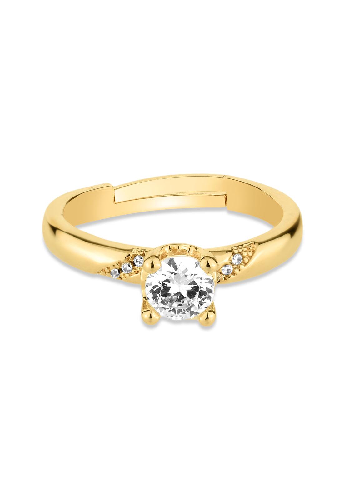 Anel Semijoia Regulável Solitário Detalhes Em Micro Zircônias Banhado a Ouro 18k