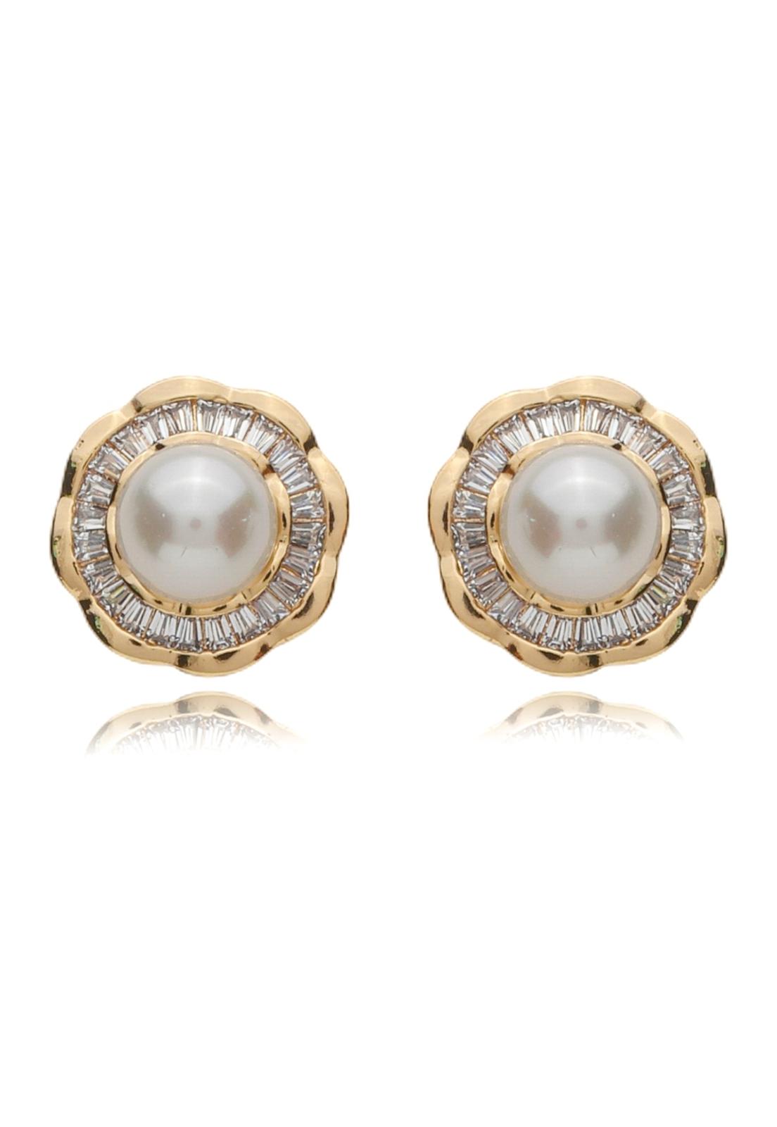 Brinco Semijoia Pérola Envolta De Micro Zircônias Em Banho Ouro 18k