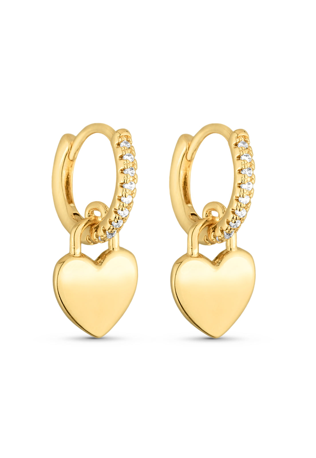 Brinco Semijoia de Argola com Zircônias e Pingente Coração Banhado a Ouro 18k