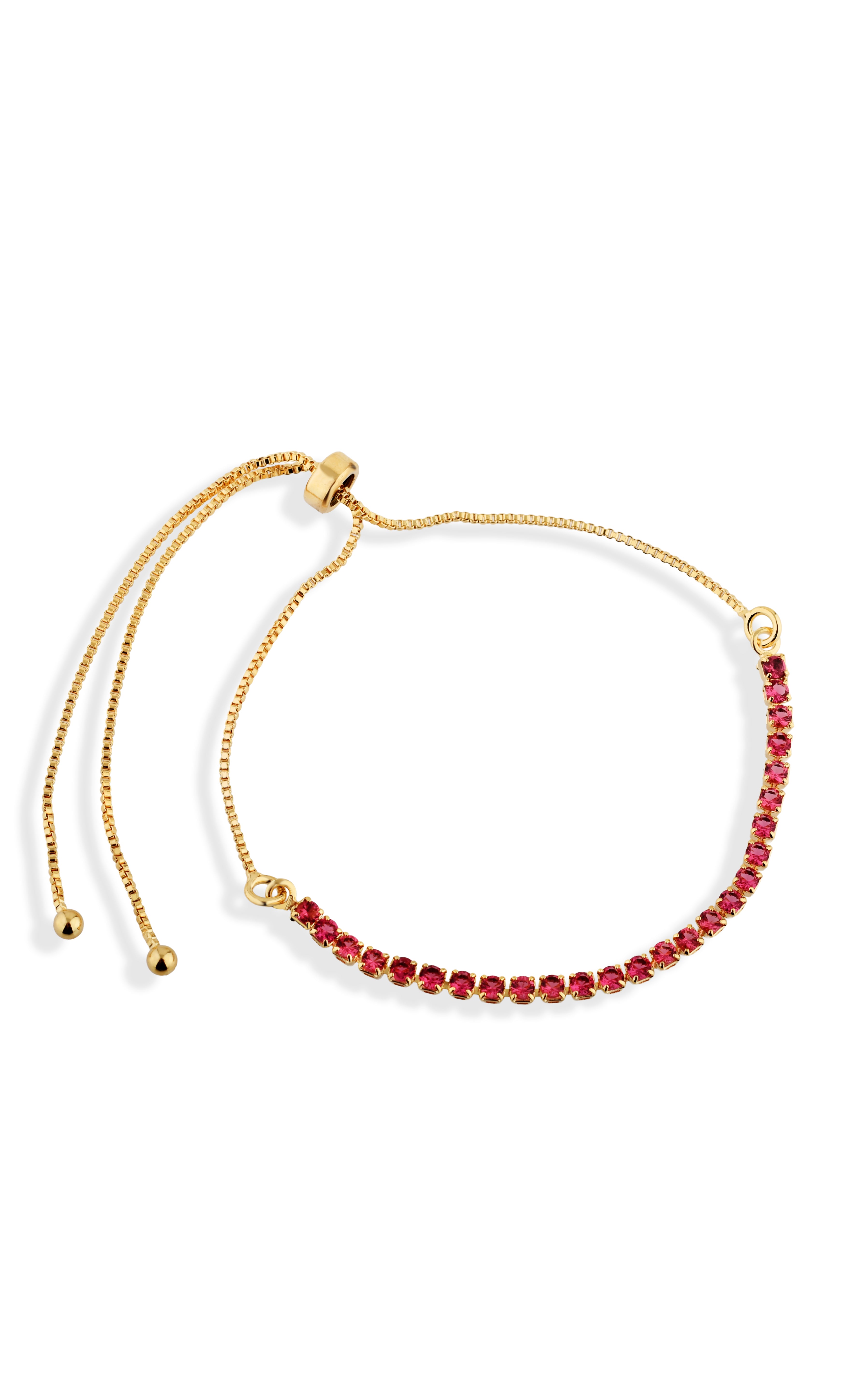 Pulseira Semijoia Riviera Com Zircônias Fúscia Banhada A Ouro 18k