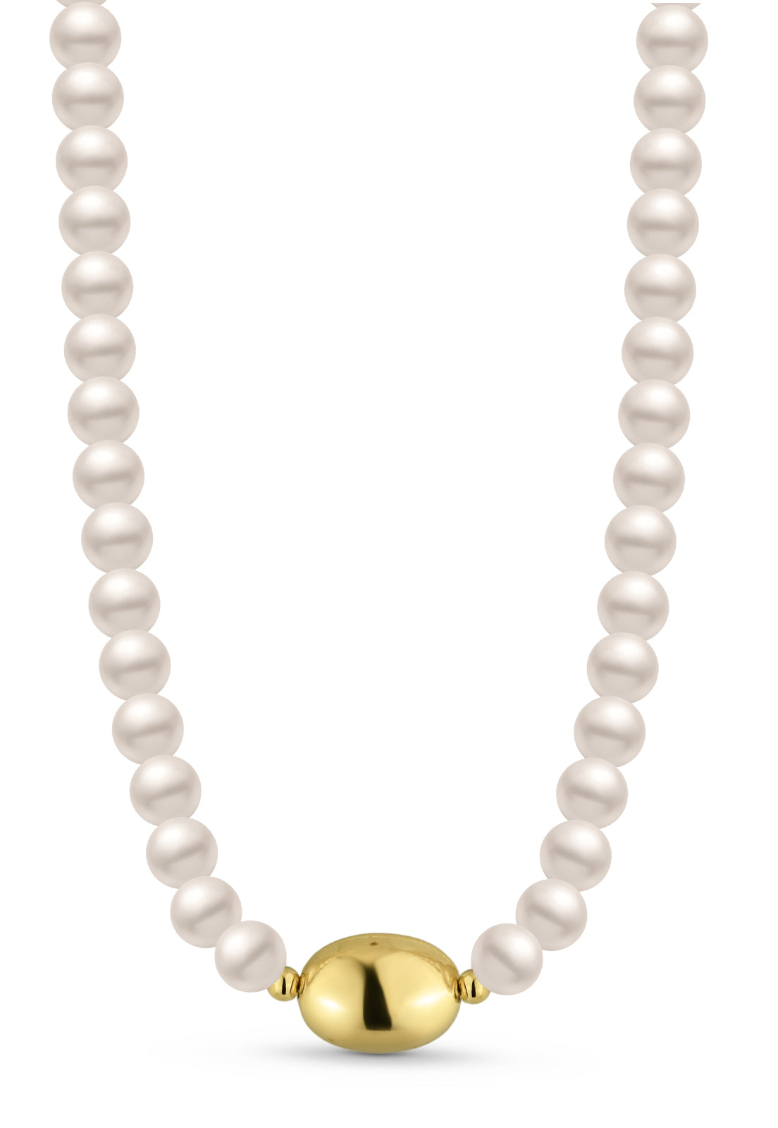 Colar Semijoia De Pérolas E Esfera Oval Dourada Banhado a Ouro 18k