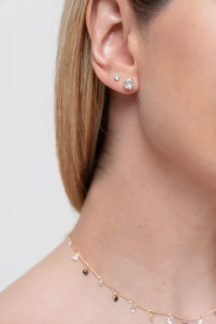 Brinco Semijoia Ponto de Luz de Zircônia Cristal Banhado a Ouro 18k