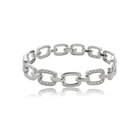 Pulseira Semijoia Elos Cravejadas Com  Zircônias Banho Ródio Branco