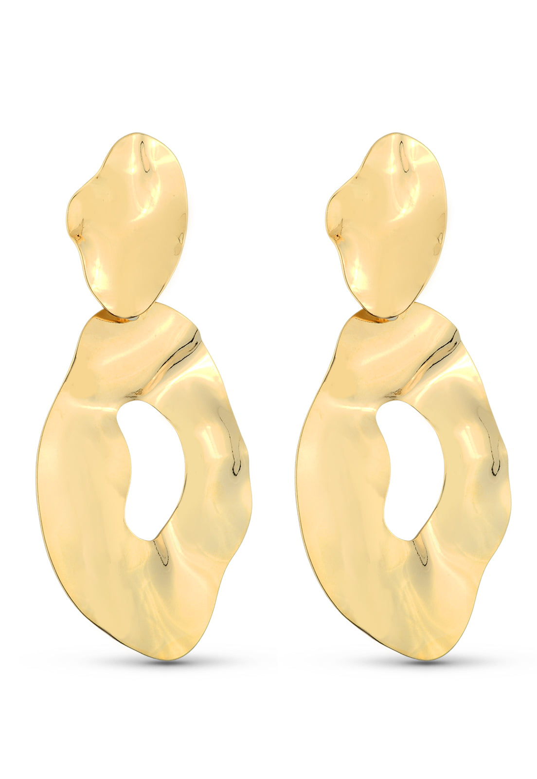 Brinco Semijoia Orgânico Assimétrico com Vazado Banhado a Ouro 18k