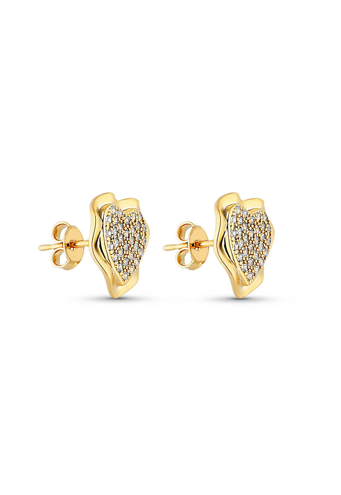 Brinco Semijoia De Coração Cravejado Com Micro Zircônias Banho Em Ouro 18 k