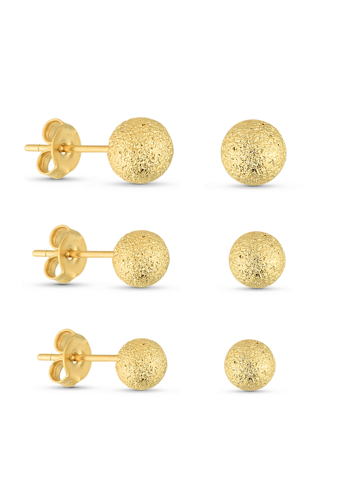 Trio de Brincos Semijoia Bolinhas Foscas (4-5-6mm) Banhado a Ouro 18k